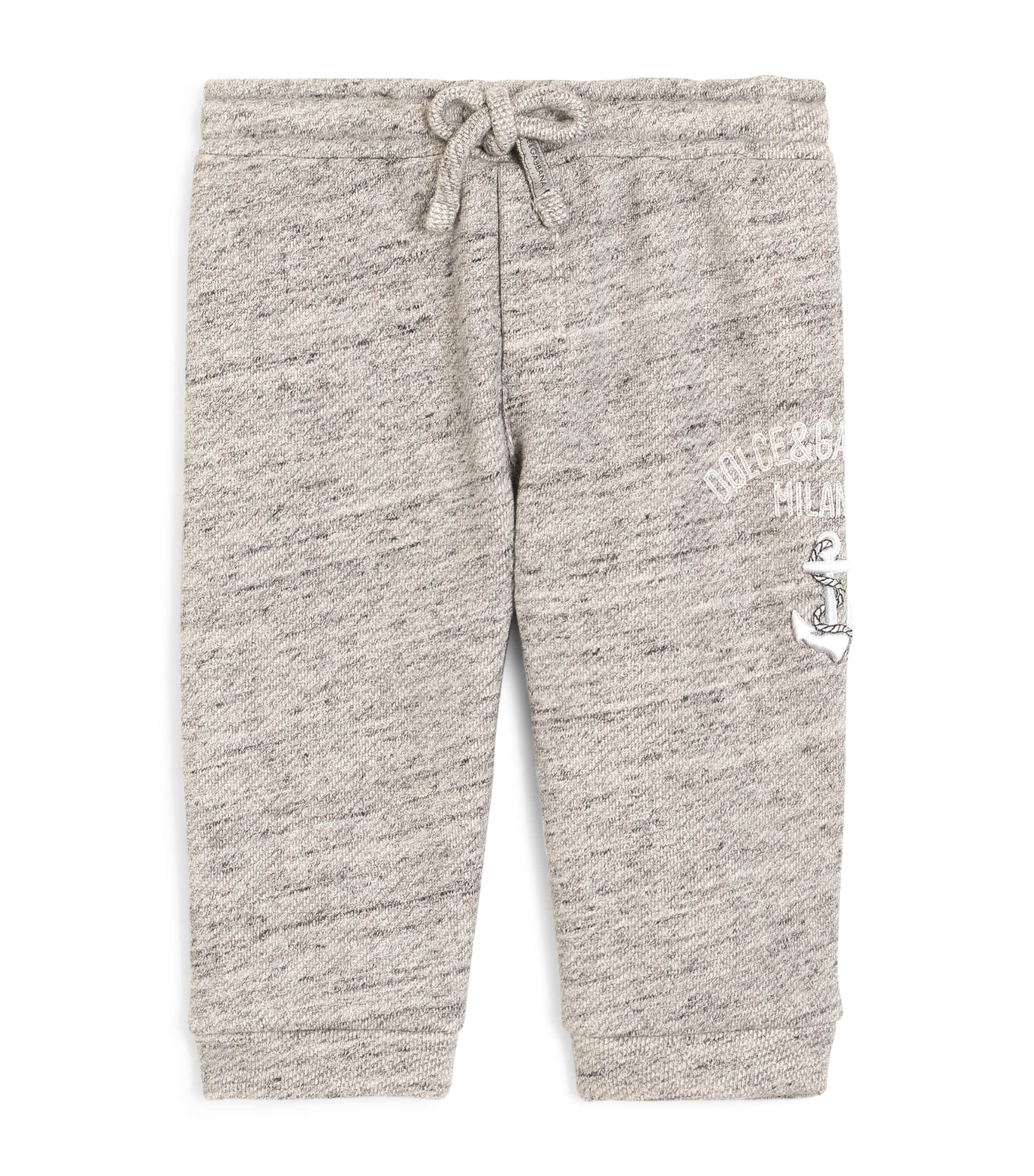 Dolce&Gabbana Kids Cotton Logo Drawstring Trousers (3-30 Months) Melange Grey Image 1
