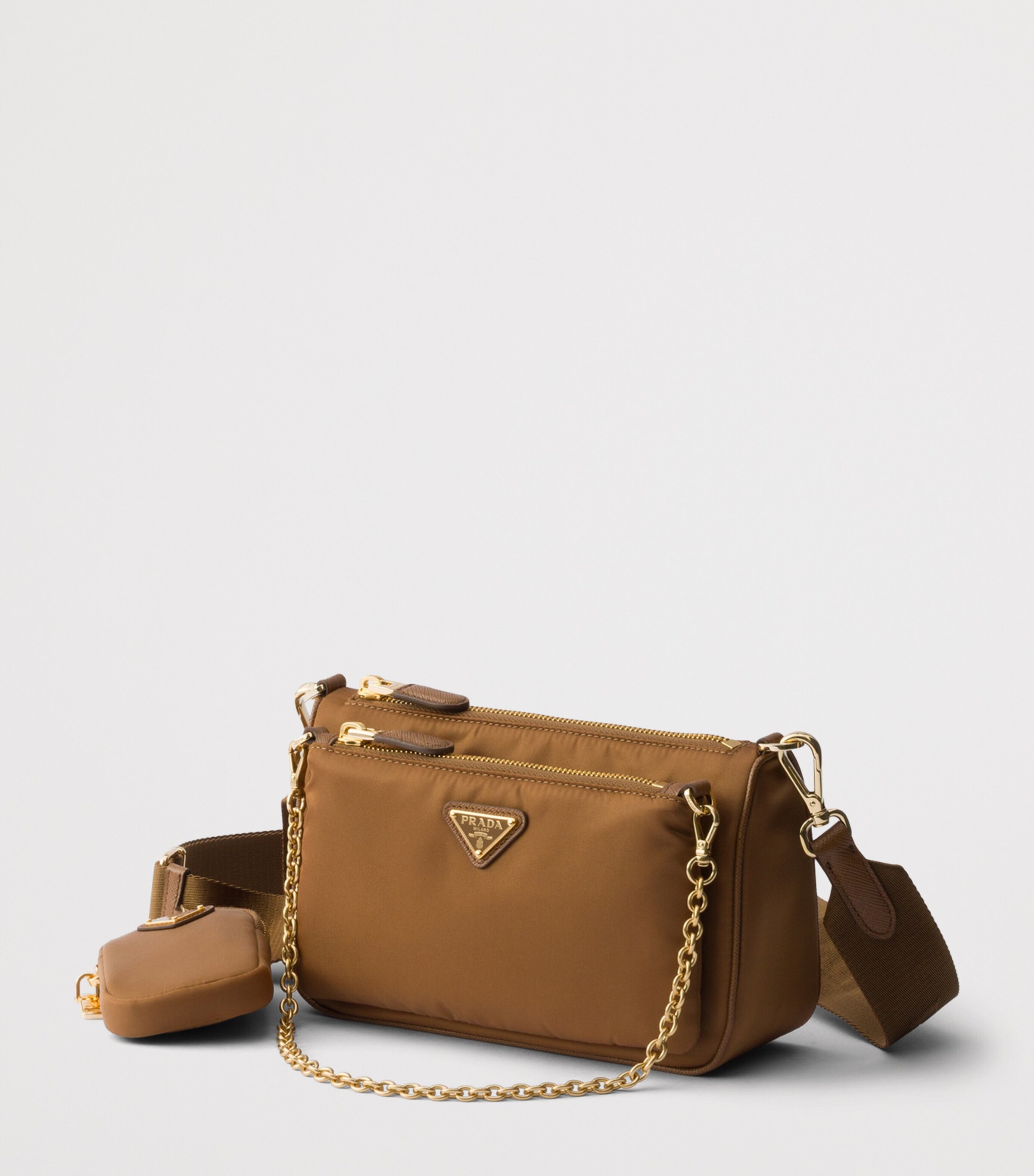 Prada Re-Nylon and Saffiano Leather Shoulder Bag Brown Image 2