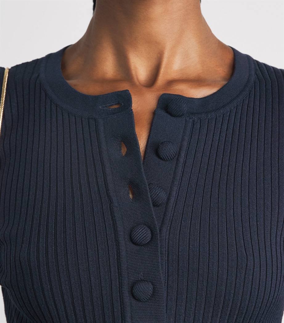 Sandro Paris Womens Rib-Knit Short-Sleeve Sweater Navy Blue Image 3