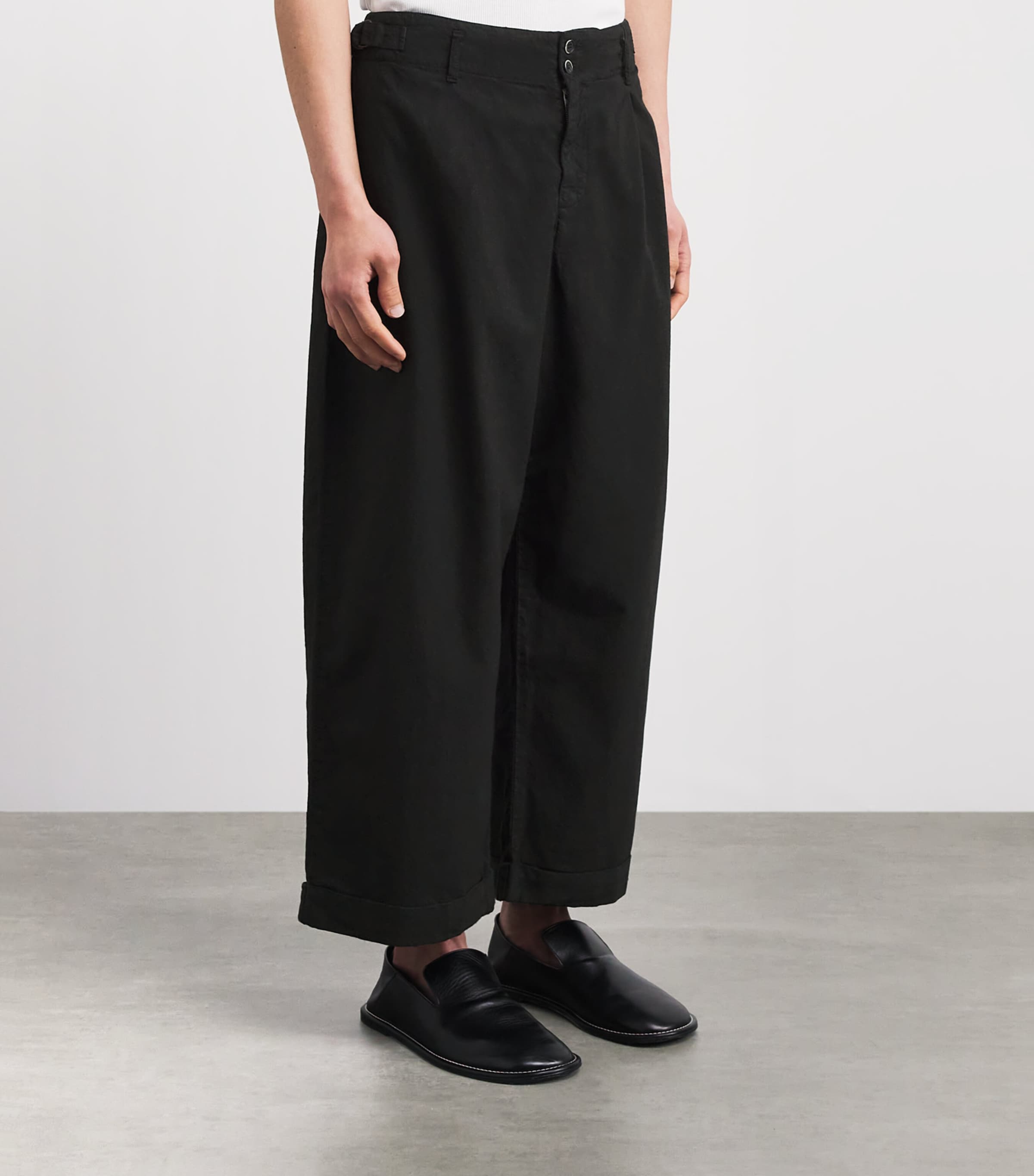 Barena Mens Cotton Crinkle Wide-Leg Trousers Nero Image 4