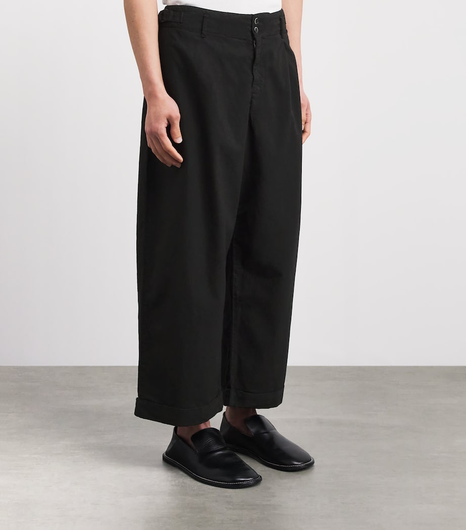 Barena Mens Cotton Crinkle Wide-Leg Trousers Nero Image 4