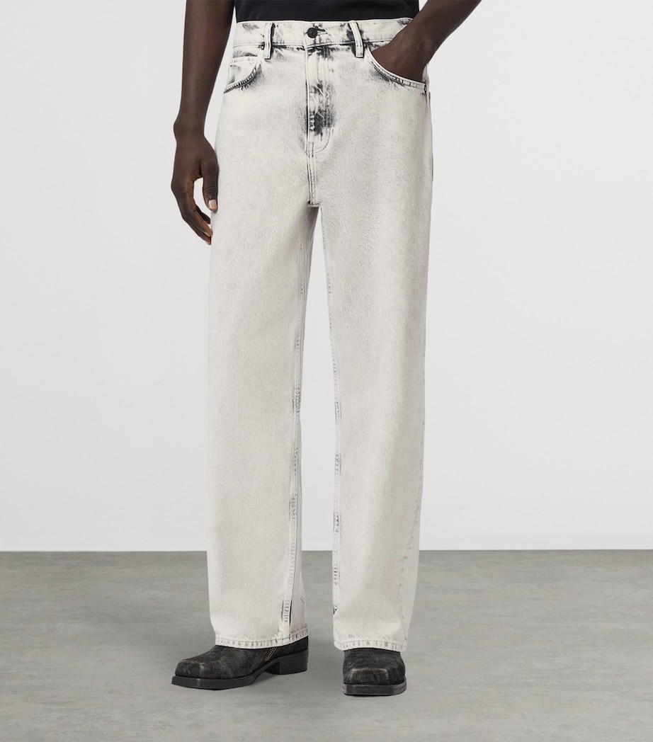 AllSaints Mens Lenny Lux Wide-Leg Jeans Washed Grey Image 3