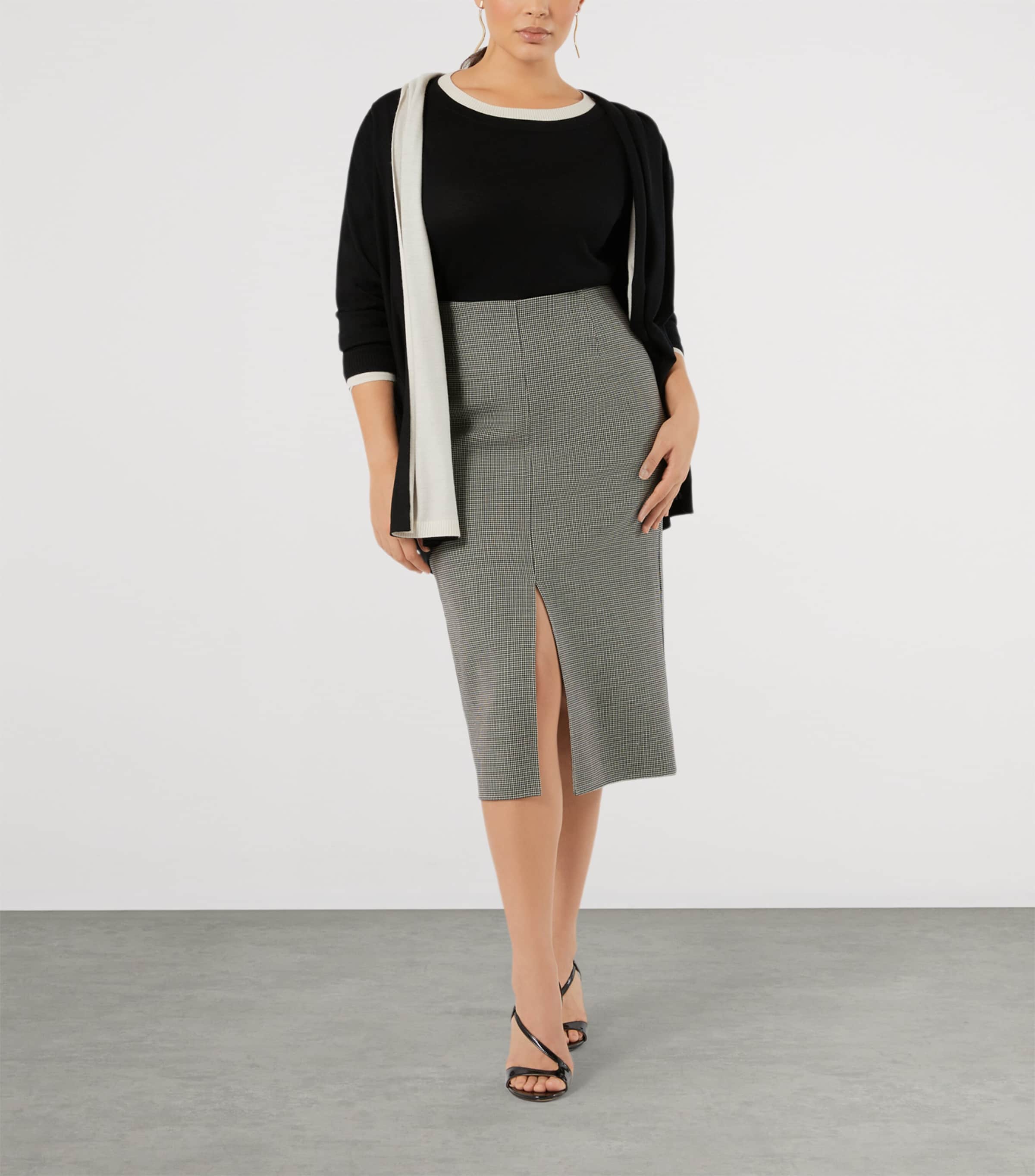 Marina Rinaldi Womens Wool-Silk Waterfall Cardigan Black White Image 2