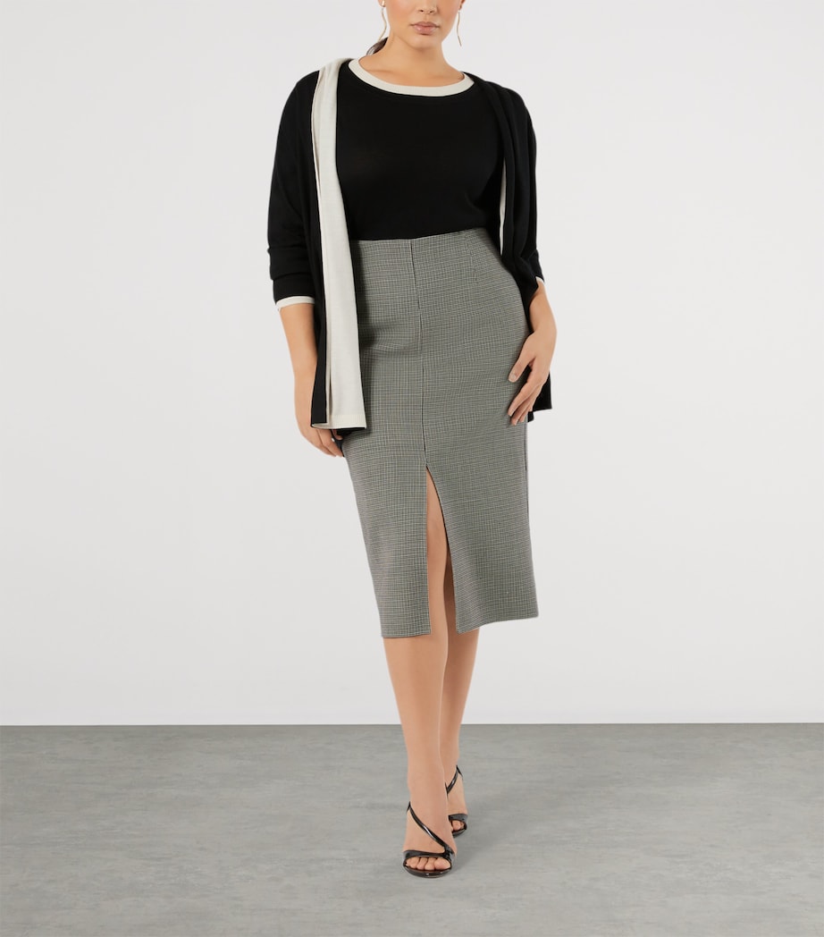 Marina Rinaldi Womens Wool-Silk Waterfall Cardigan Black White Image 2