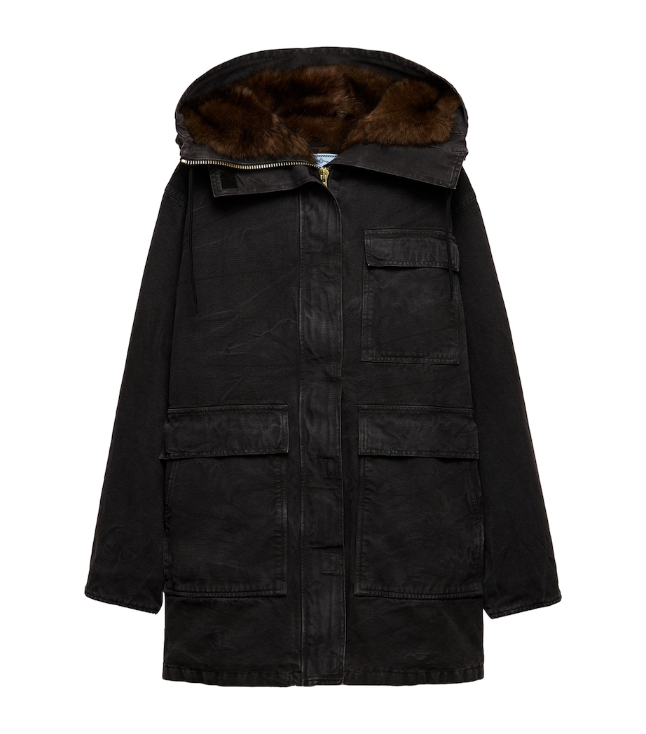 Canvas Shearling-Hood Coat F0002 Image 1