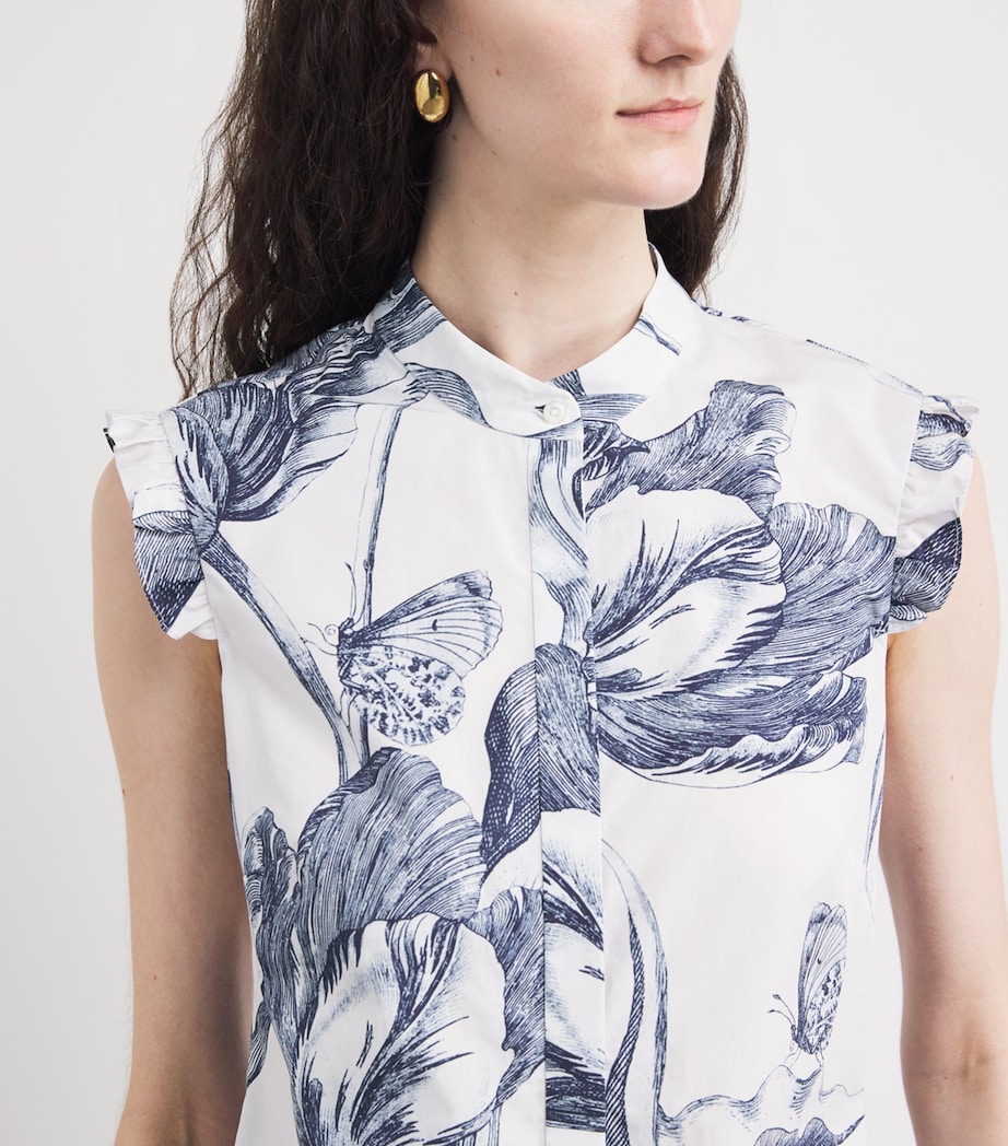 Erdem Womens Organic Cotton Sleeveless Floral Blouse Btnical Engrve Ivry Image 3