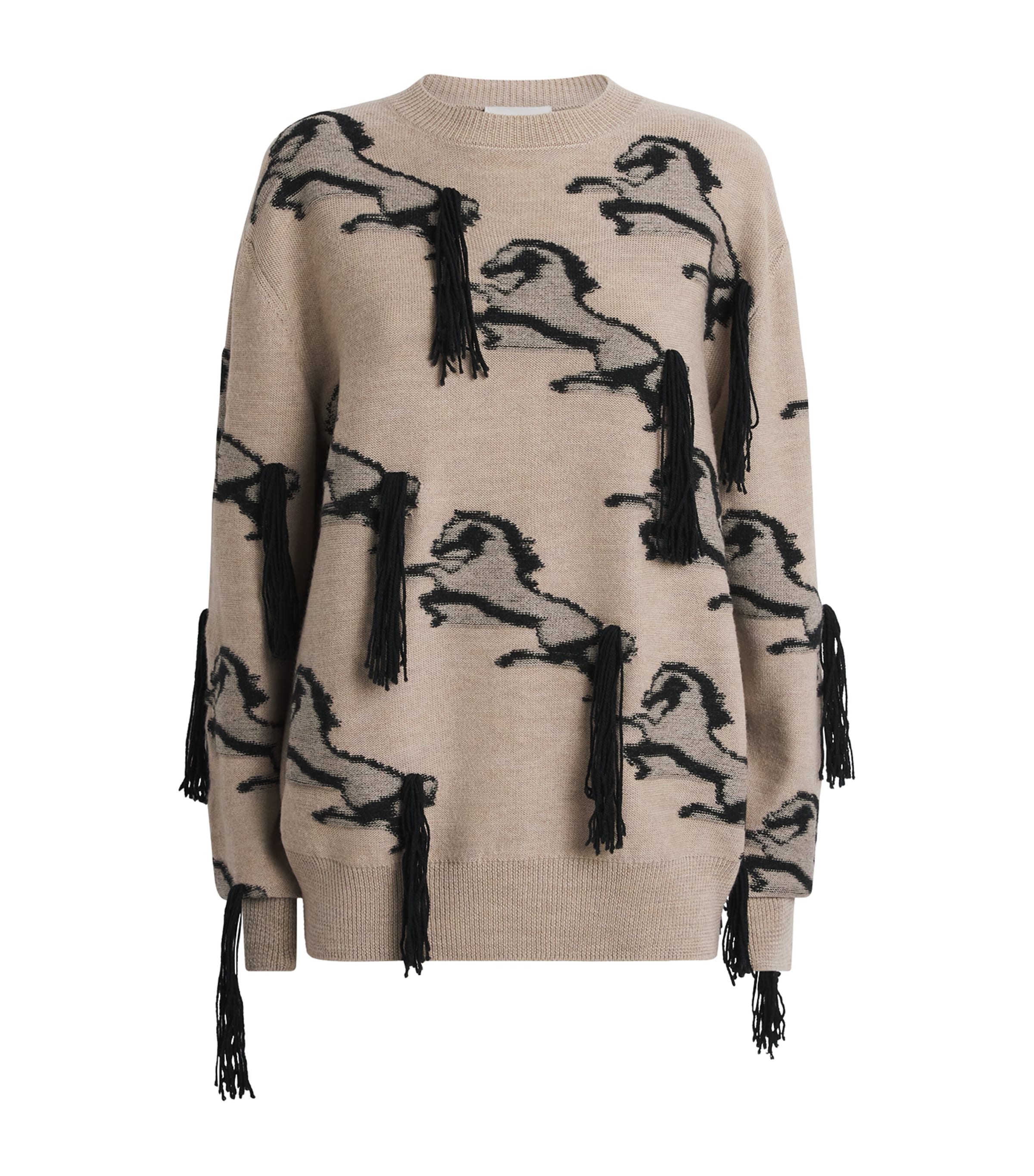 Stella McCartney Womens Virgin Wool Embroidered Horse Sweater Mist Grey/black Image 1