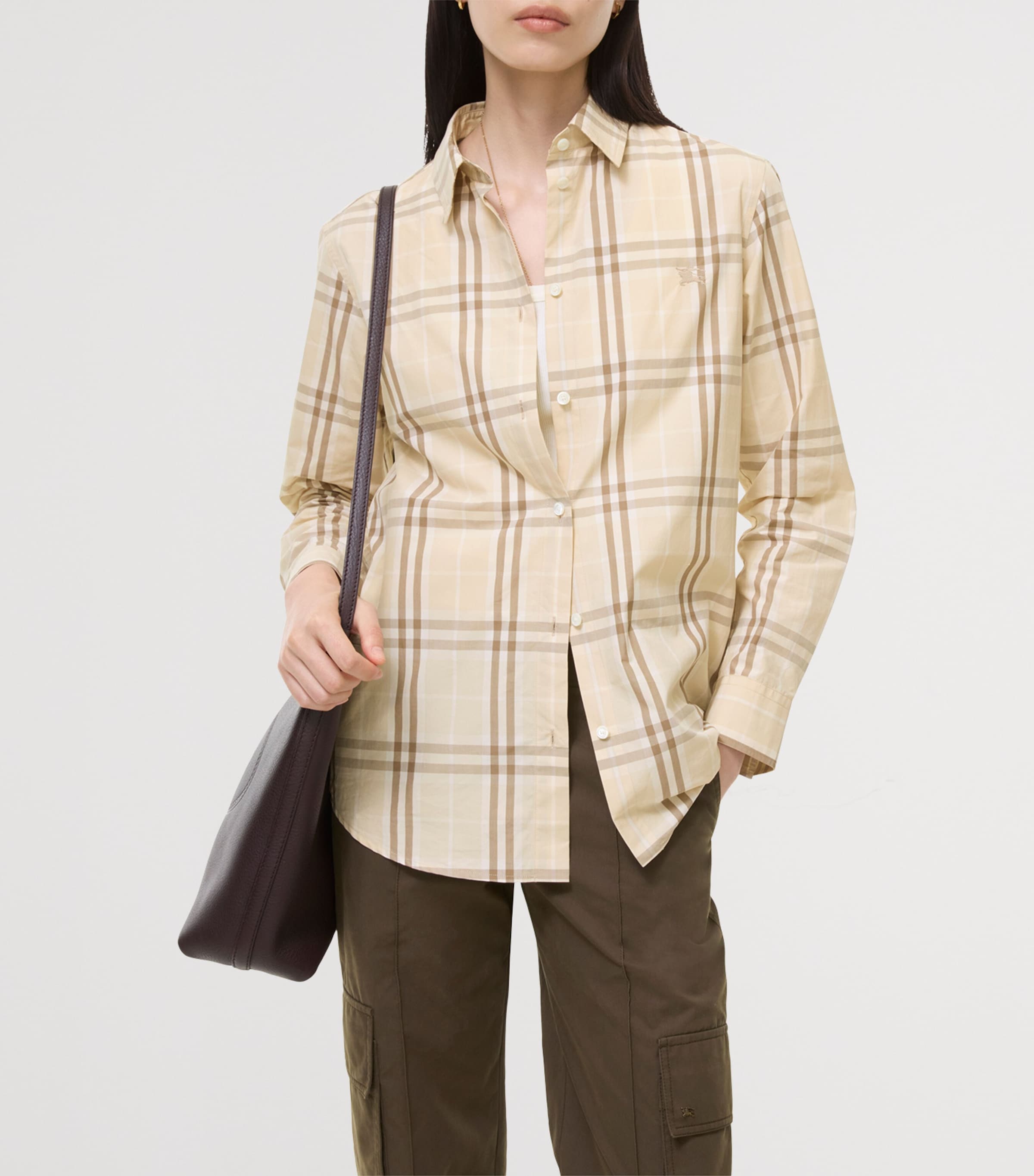 Burberry Womens Cotton Check Shirt Yarn Beige Ip Check Image 2