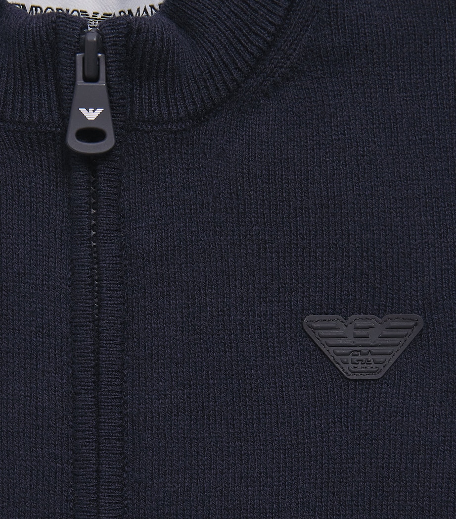 Emporio Armani Kids Eagle Zip-Up Cardigan (6-36 Months) Iconico Blu Image 3