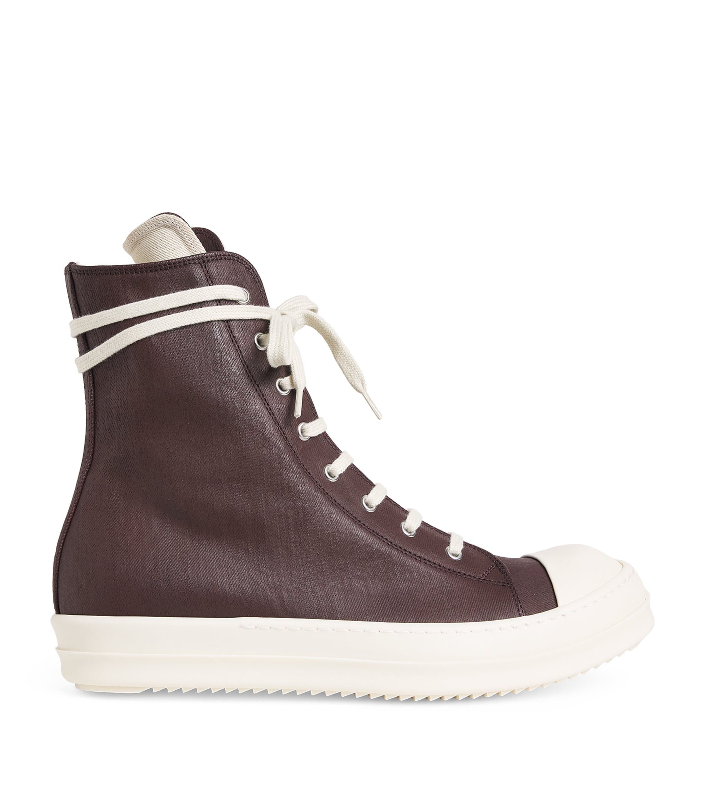 Rick Owens Drkshdw Waxed Canvas High-top Sneakers In Brown