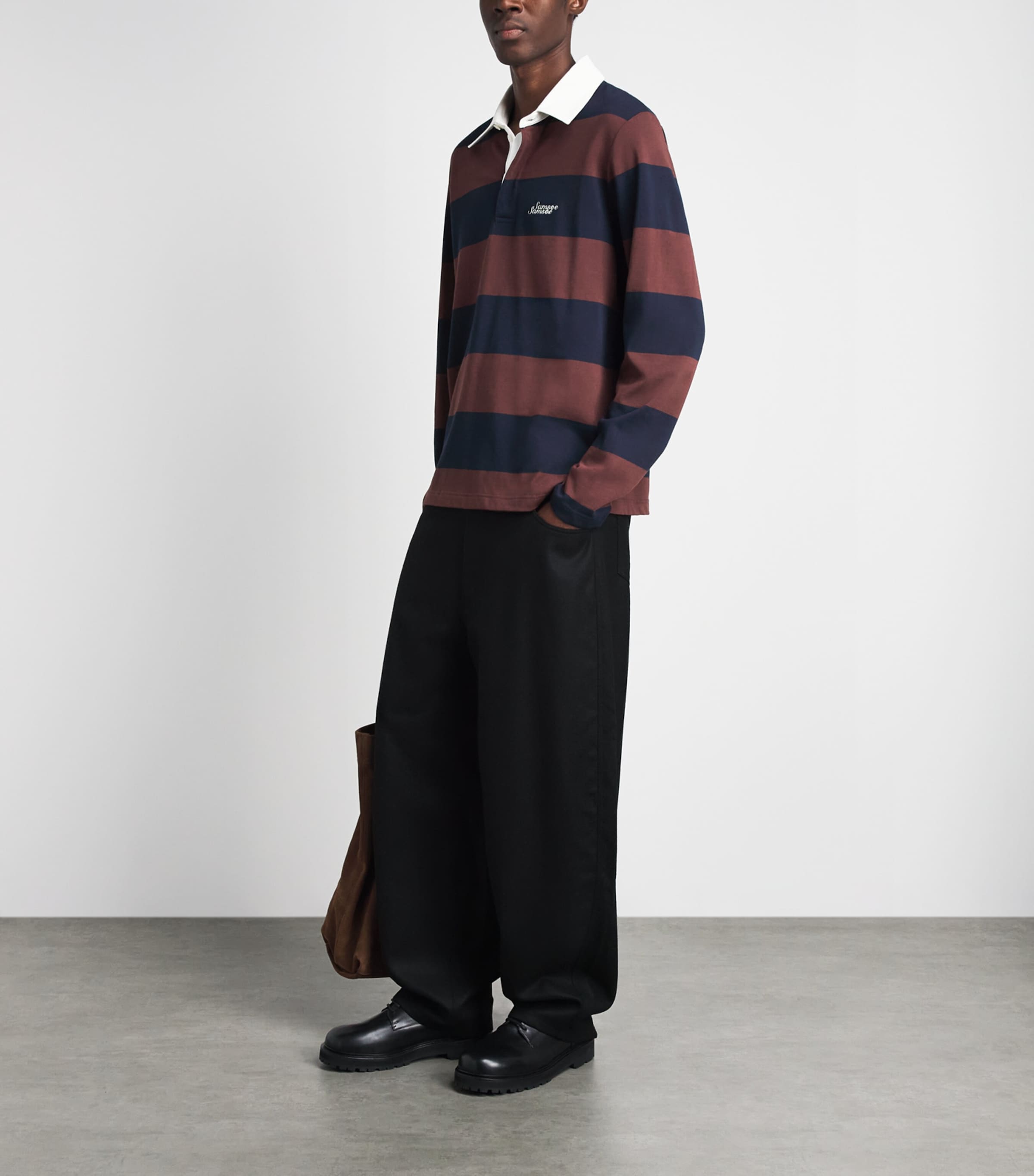 Samsøe Samsøe Mens Stripe Sakevin Rugby Sweatshirt Bitter Chocolate St. Image 2