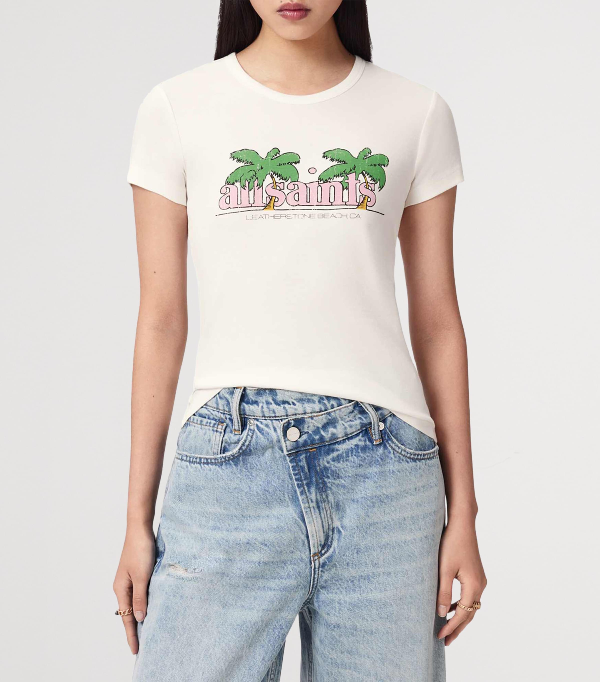AllSaints Womens Organic Cotton Troppo Stevie T-Shirt Chalk White Image 6