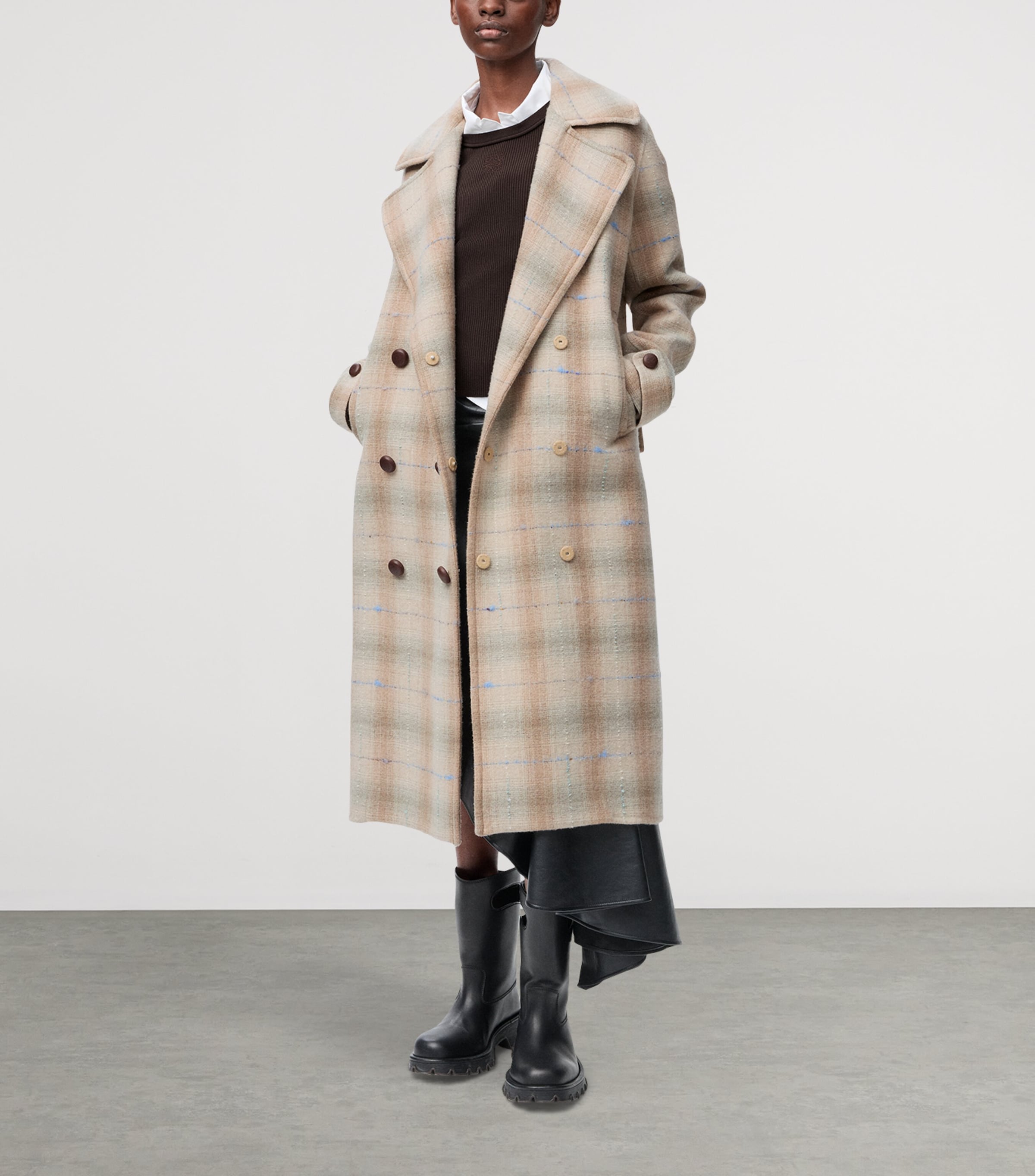 Wool-Cashmere-Blend Check Coat BEIGE Image 2