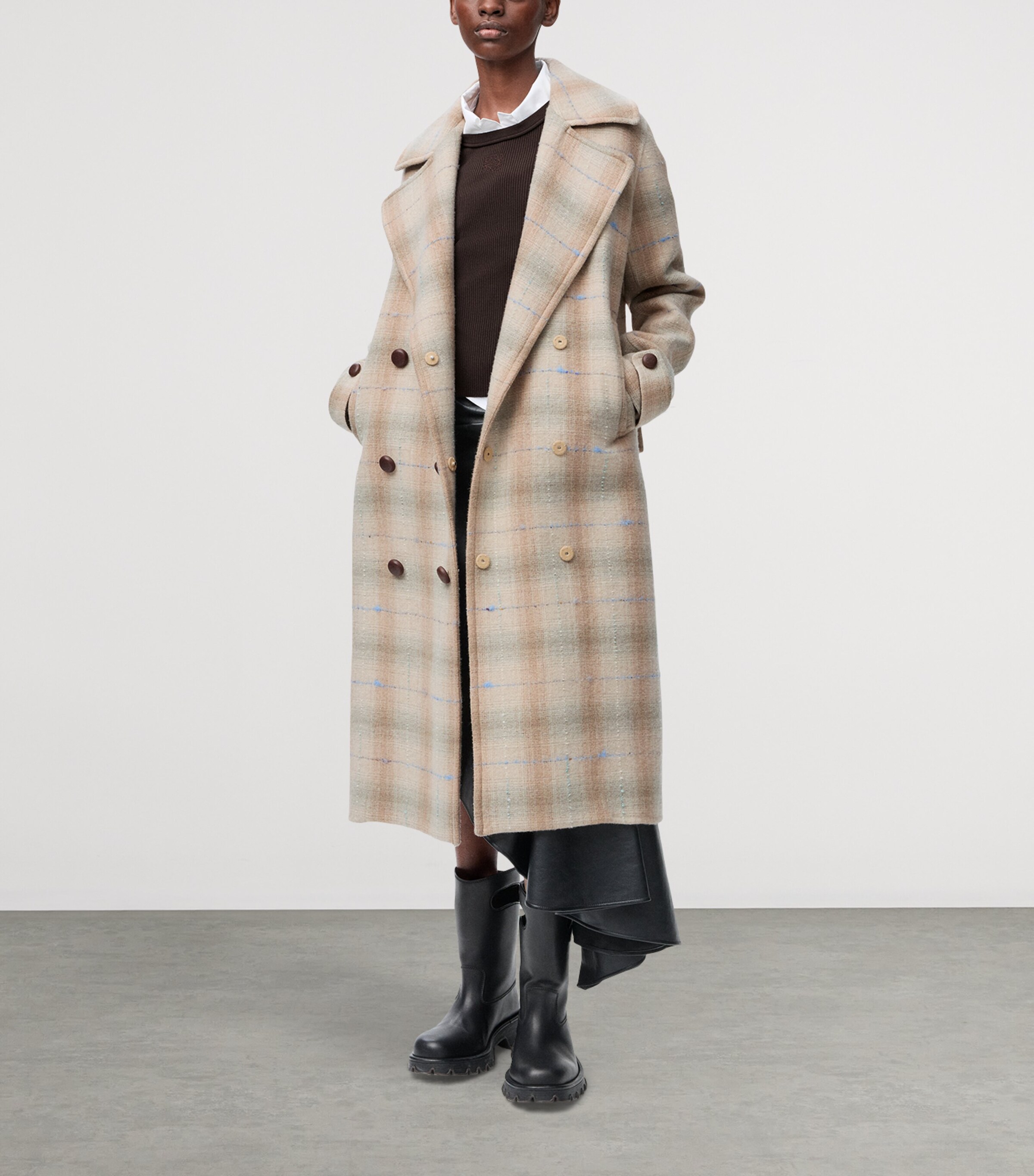 LOEWE Beige Wool-Cashmere-Blend Check Coat | Harrods US