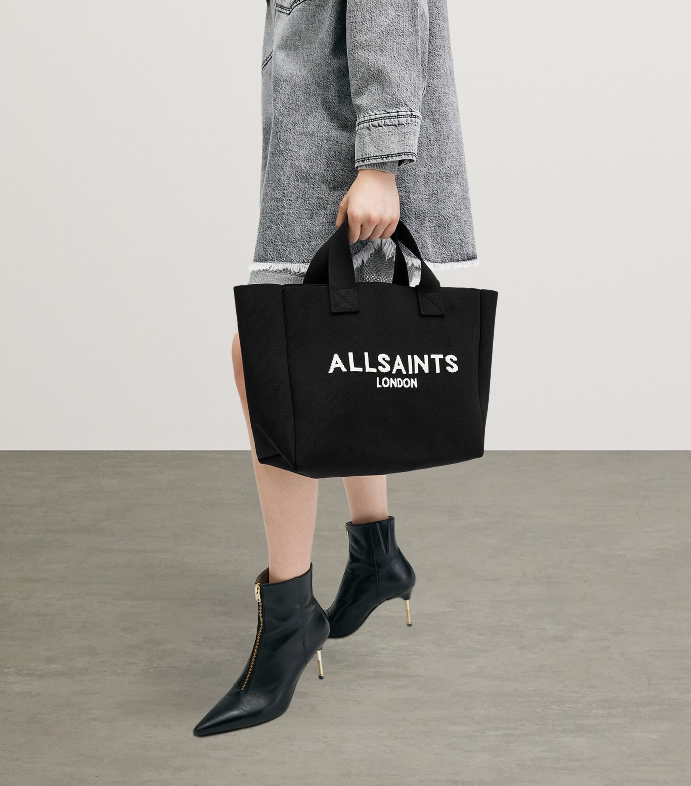 AllSaints Medium Izzy Logo Tote Bag Black Image 5