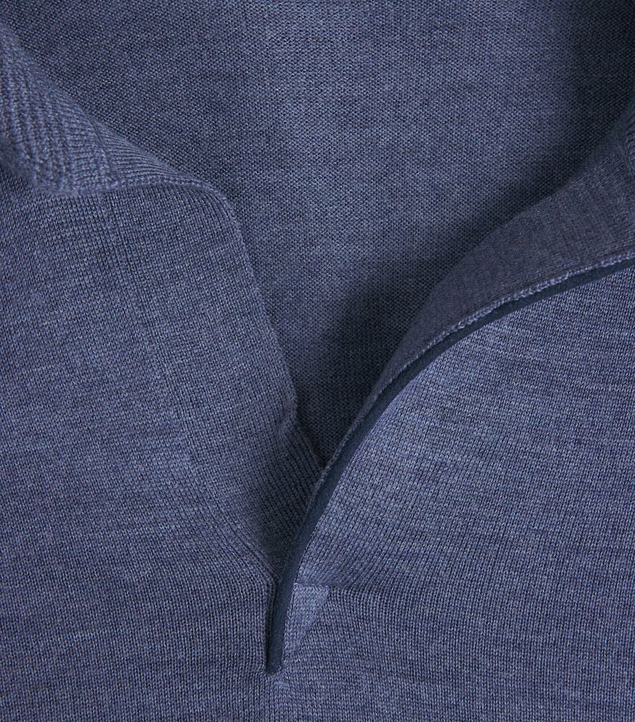 Sease Mens Virgin Wool Polo Shirt Denim Blue Image 6