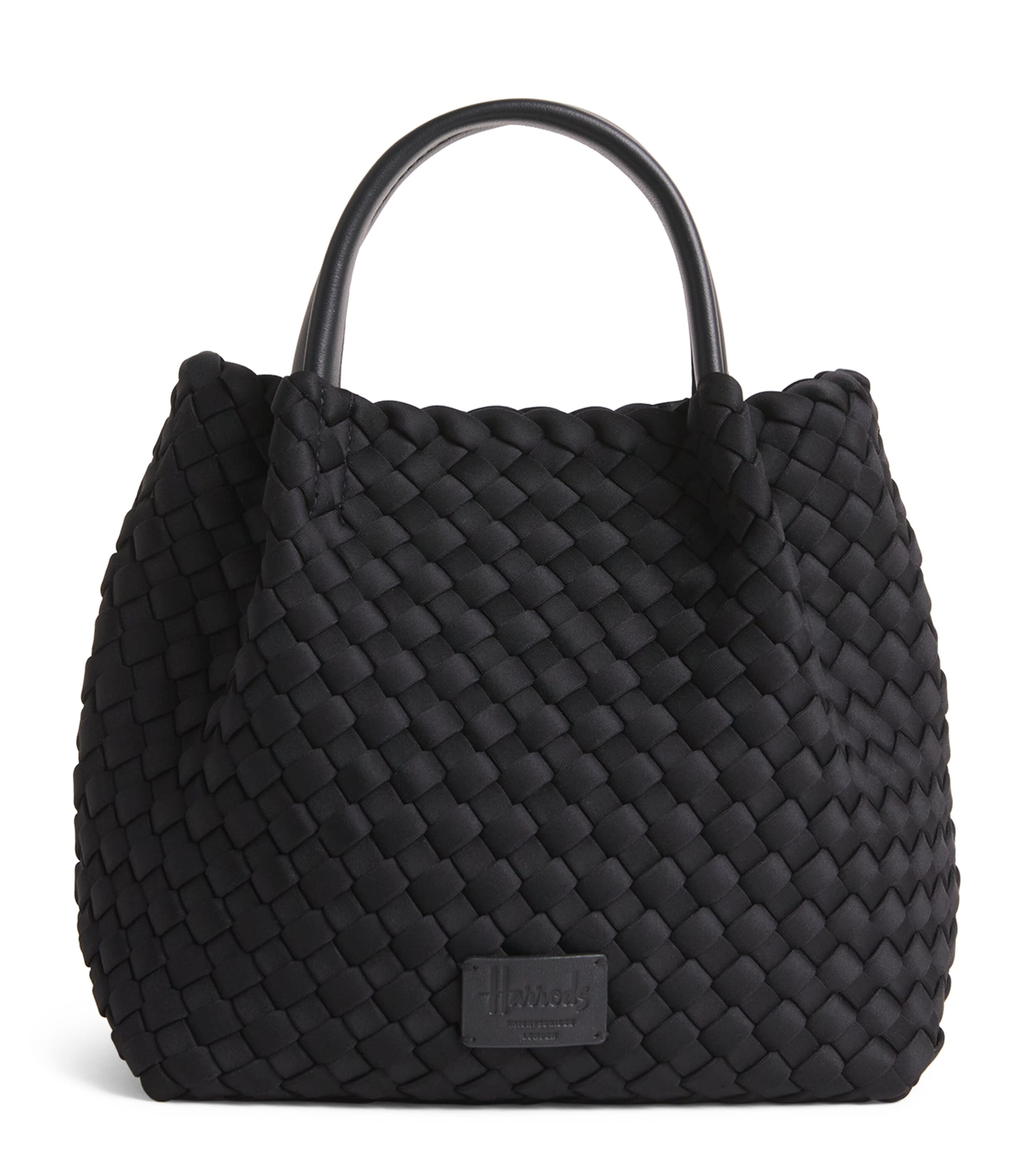 Harrods Mini Neoprene Woven Tote Bag Black Image 1