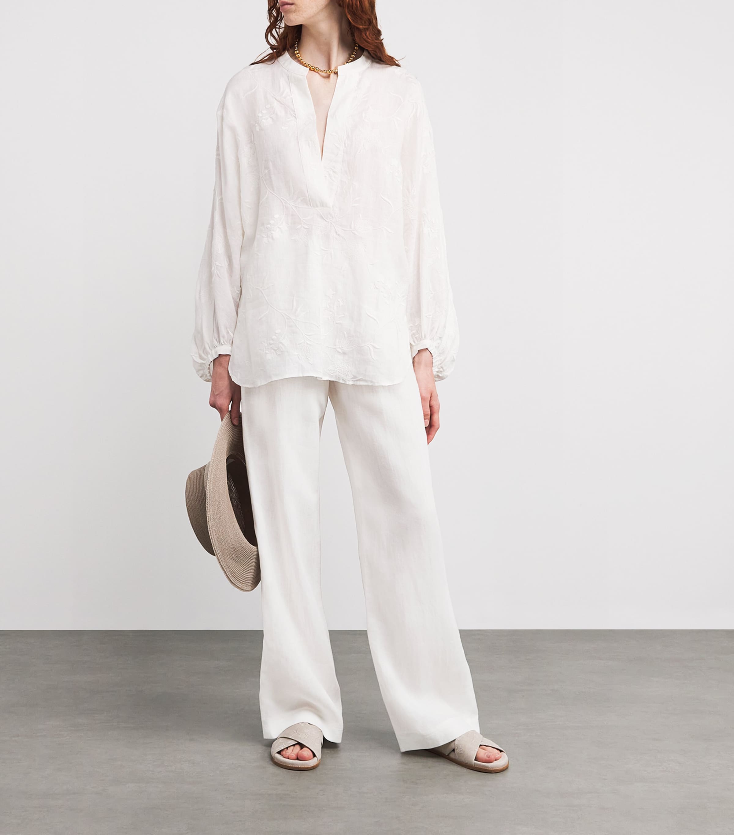 x Harrods Linen Elasticated Palazzo Trousers BIANCO Image 2