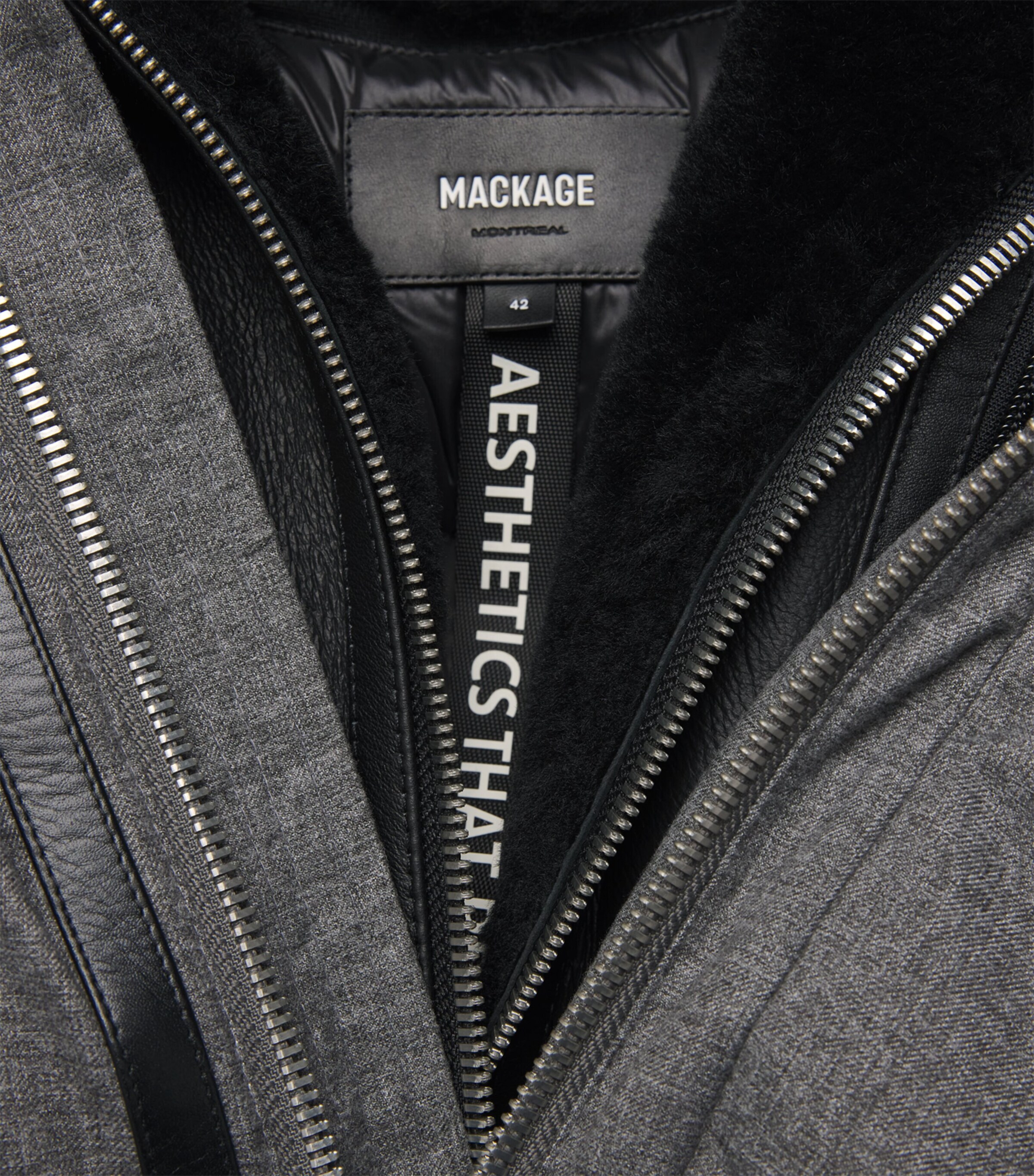 Mackage Mens Down Shearling Hooded Parka Coat Grey Mix Image 8