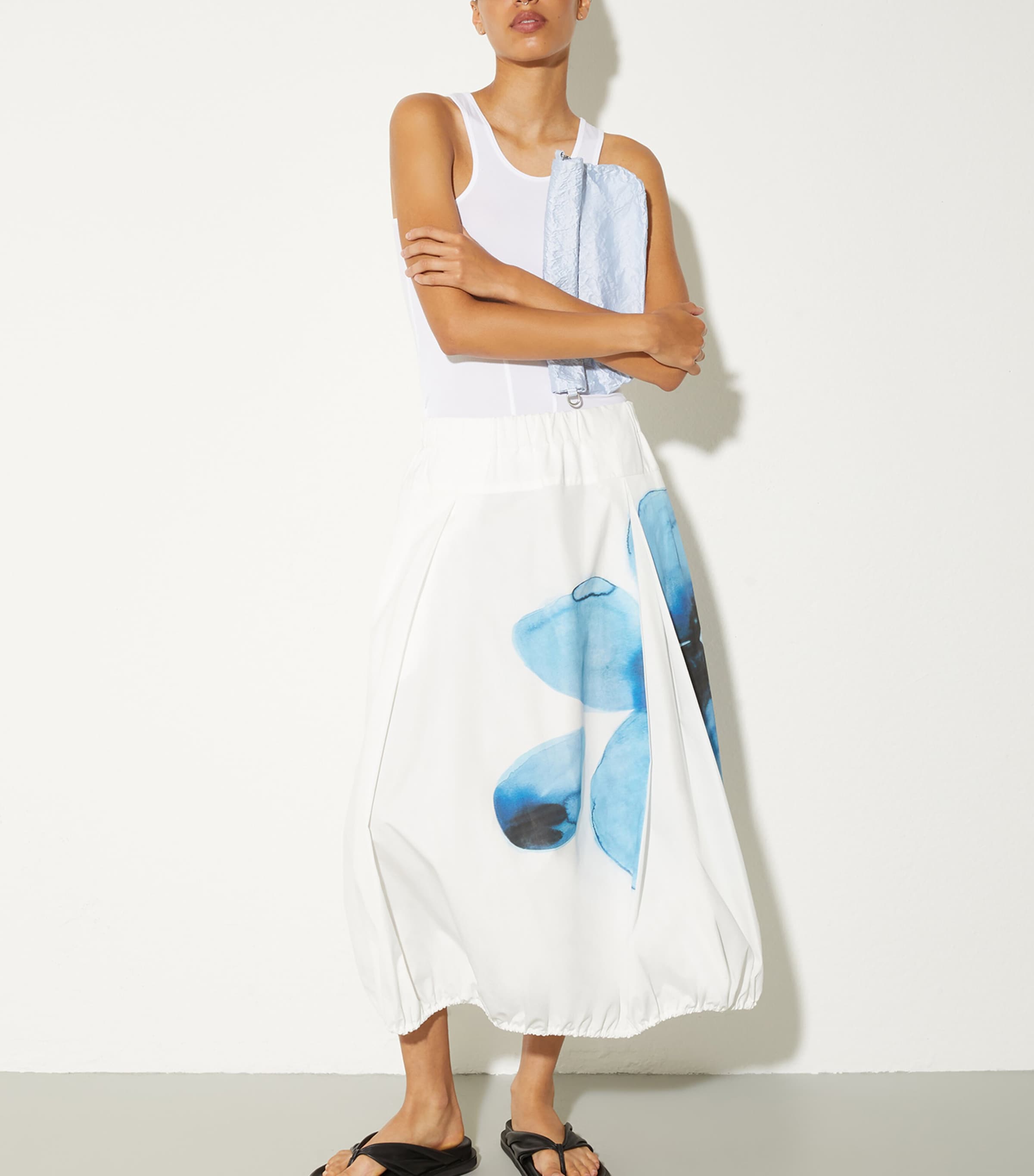 MAX&Co. Womens Cotton Floral Print Midi Skirt Cream Image 2
