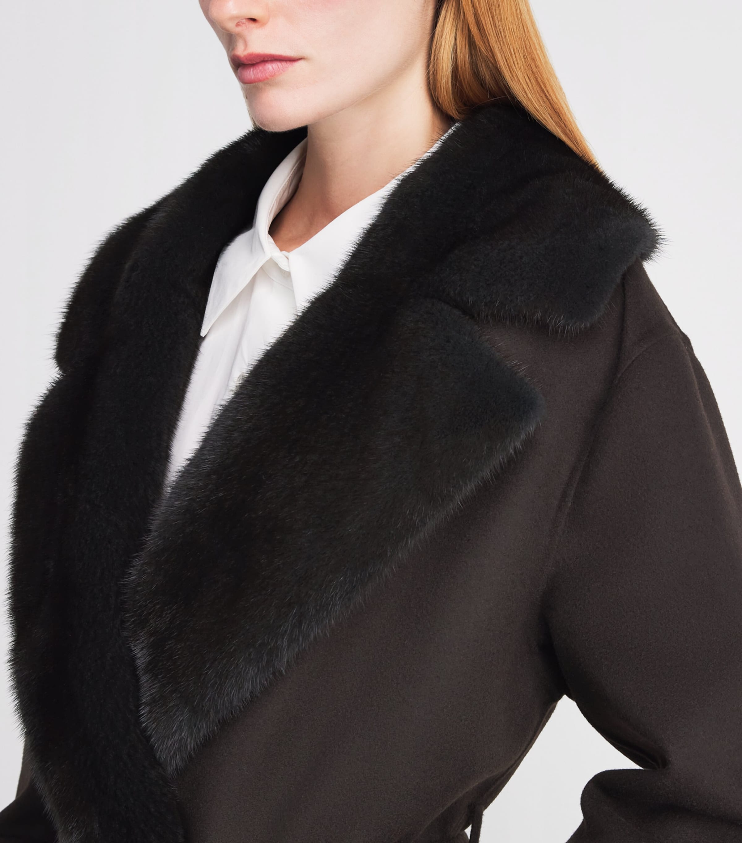 Kiton Womens Cashmere Mink-Lapel Wrap Coat Brown Image 3