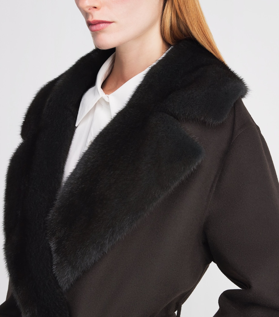 Kiton Womens Cashmere Mink-Lapel Wrap Coat Brown Image 3