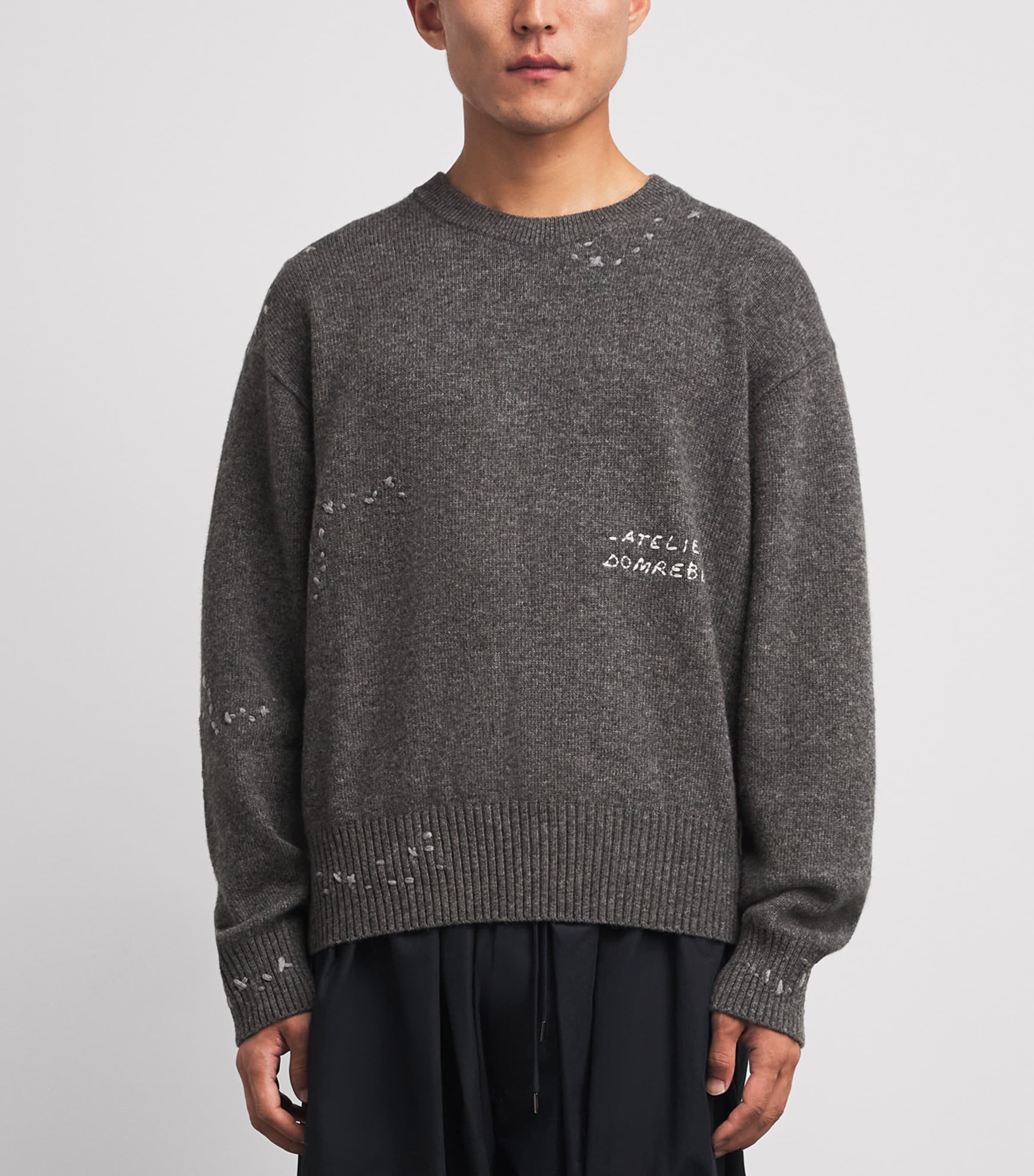 DOMREBEL Mens Wool-Blend Embroidered Wiser Sweater Grey Image 4