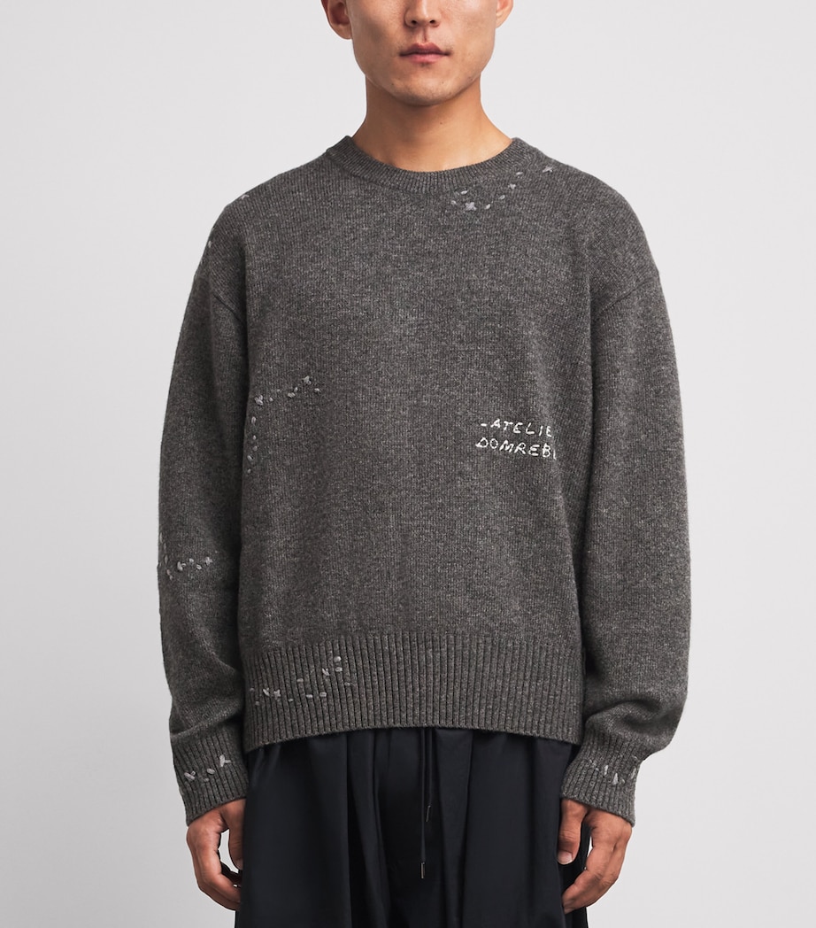 DOMREBEL Mens Wool-Blend Embroidered Wiser Sweater Grey Image 4