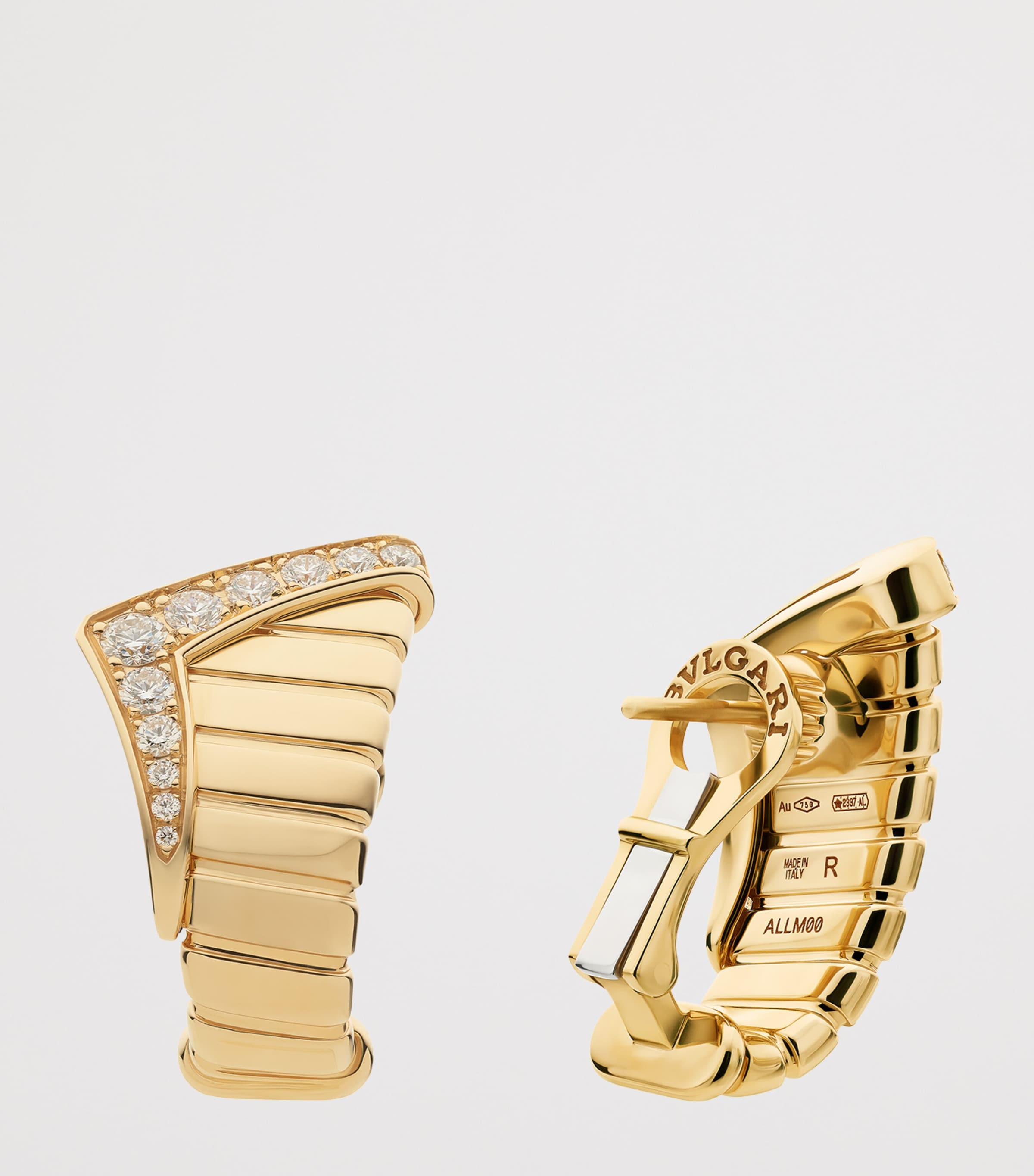 Bvlgari Yellow Gold and Diamond Tubogas Hoop Earrings Yellow Gold Image 3