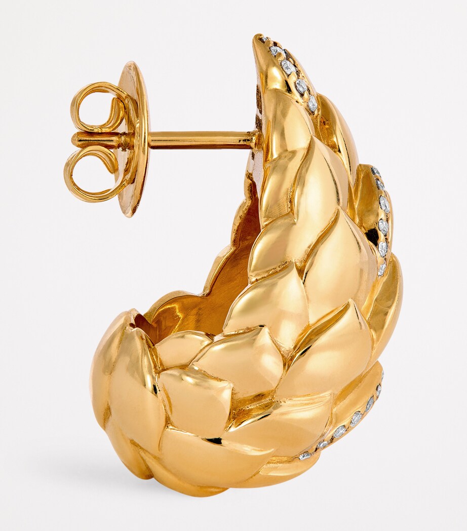 Nadine Aysoy Large Yellow Gold and Diamond Cobra Curved Earrings Yellow Gold Image 4