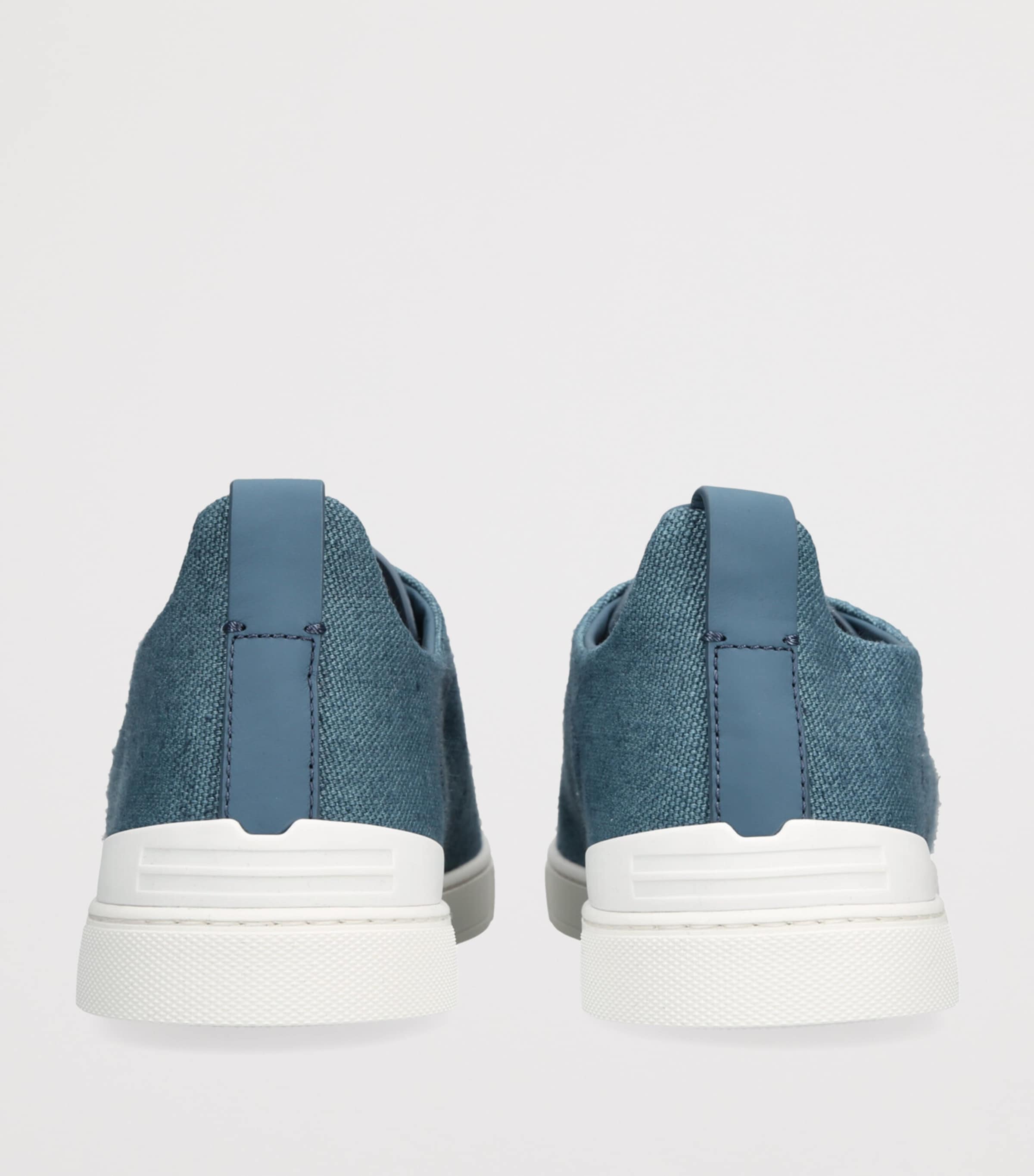 Zegna Cotton-linen Triple Stitch Sneakers In Blue