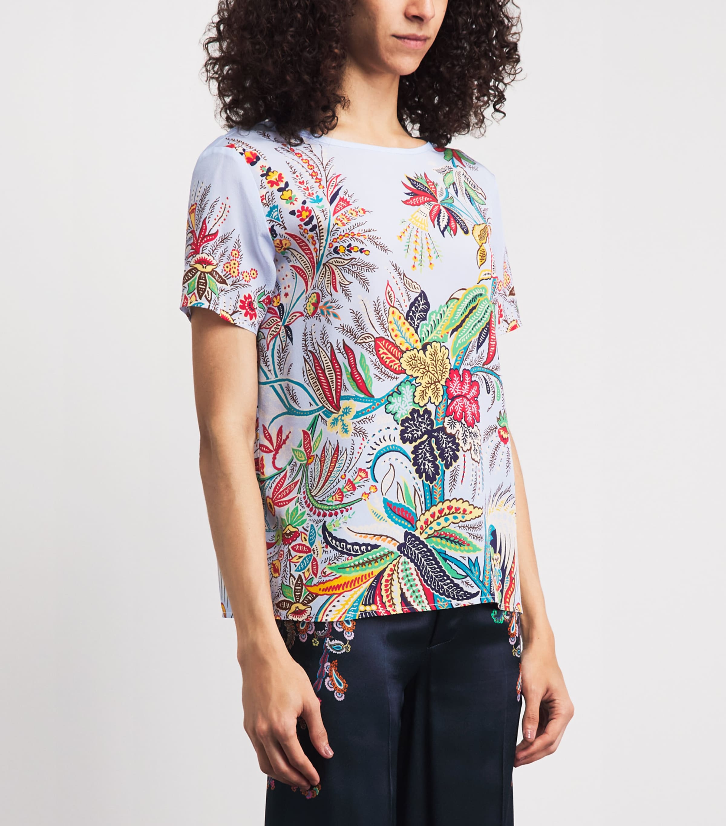 Etro Womens Silk Paisley T-Shirt Prnt/pl Blu Bs Image 4