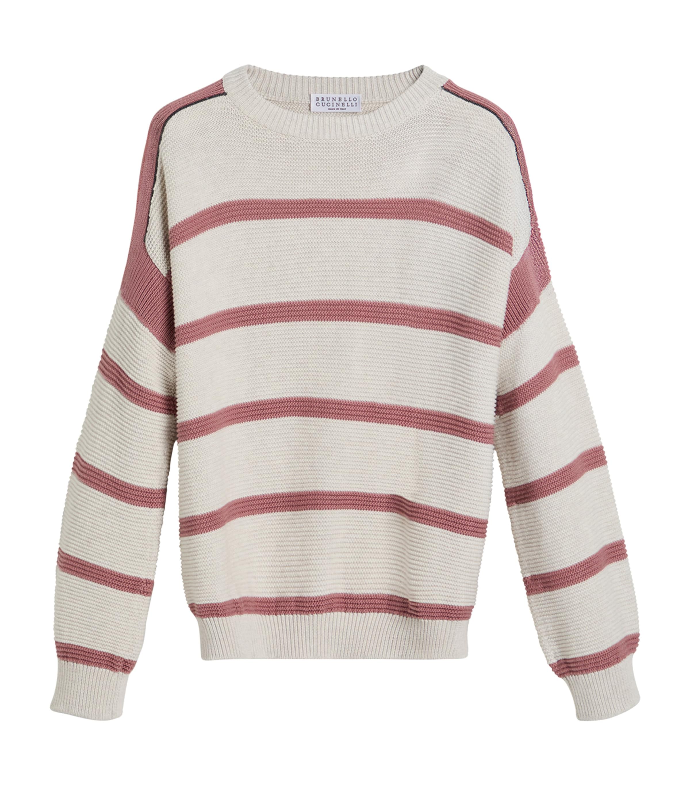 Brunello Cucinelli Kids' Cotton Stripe Monili-embroidery Sweater
