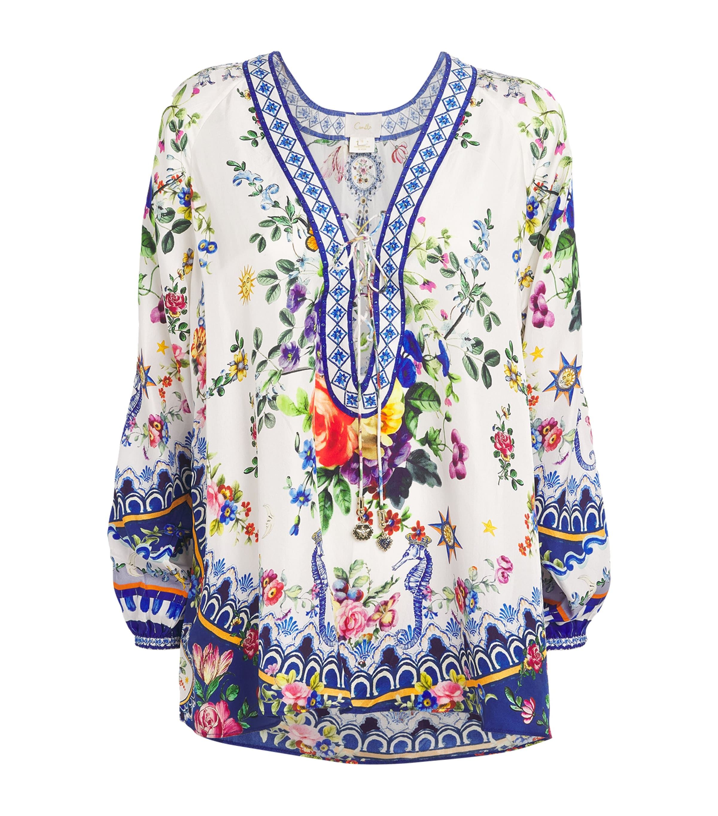 Camilla Tiles Darls Lace-up Blouse In Multi