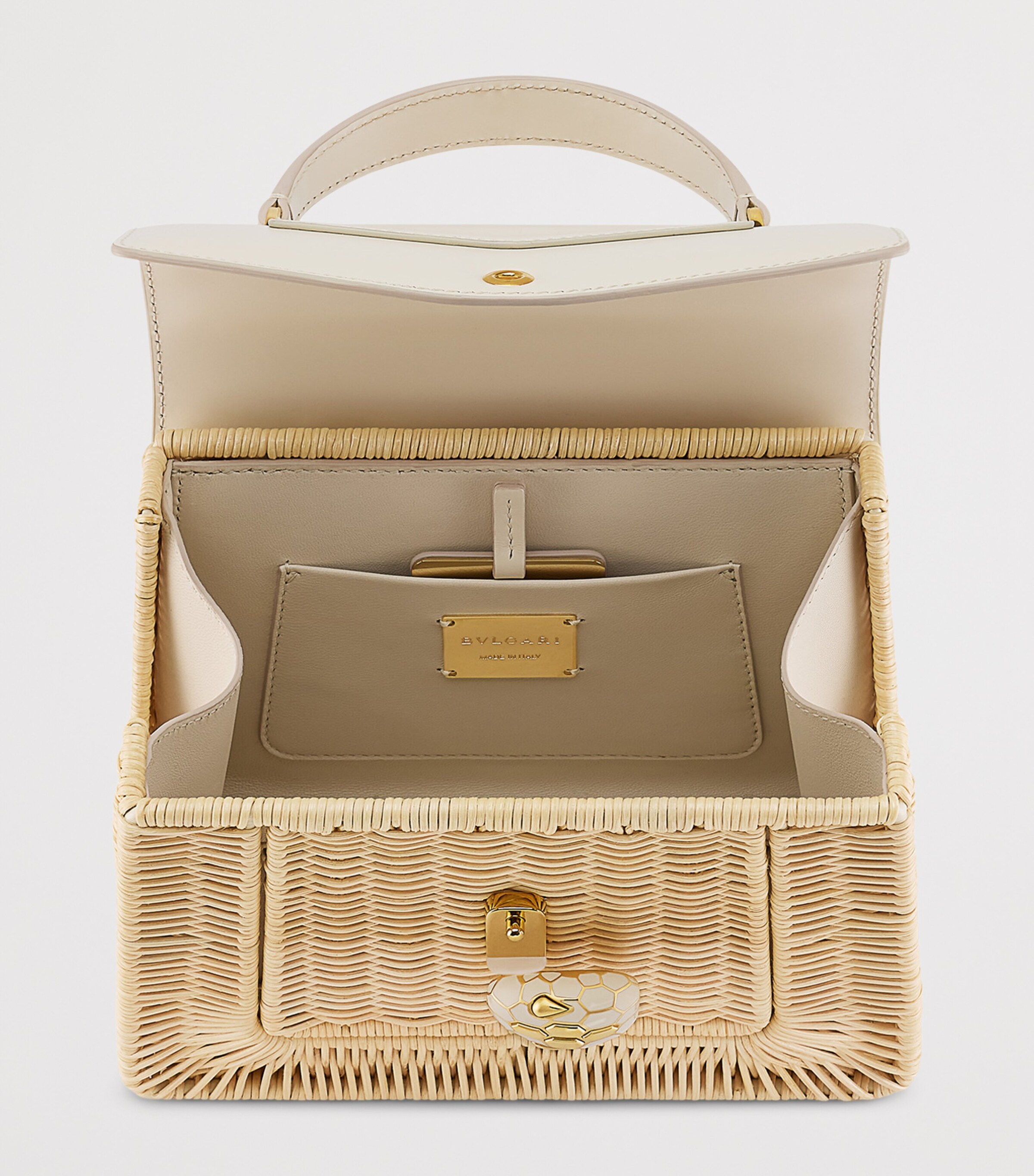 Bvlgari Medium Rattan-Leather Serpenti Forever Top-Handle Bag White Image 5