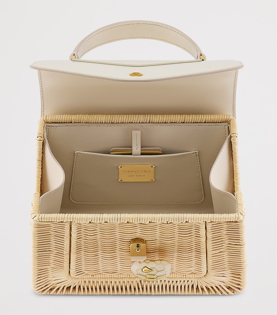 Bvlgari Medium Rattan-Leather Serpenti Forever Top-Handle Bag White Image 5
