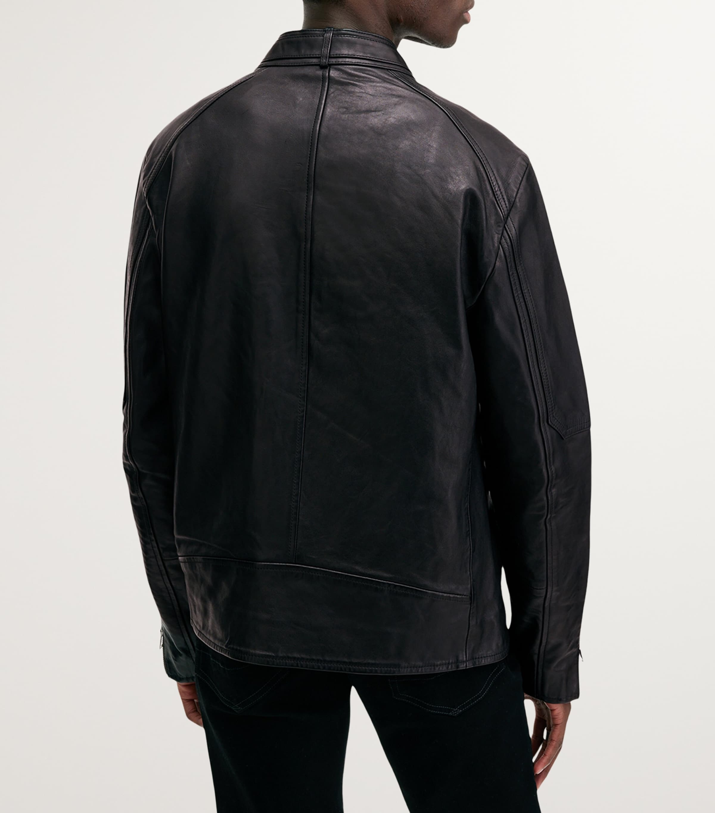 Allsaints Men's Cora Full Zip Leather Moto Jacket Solid