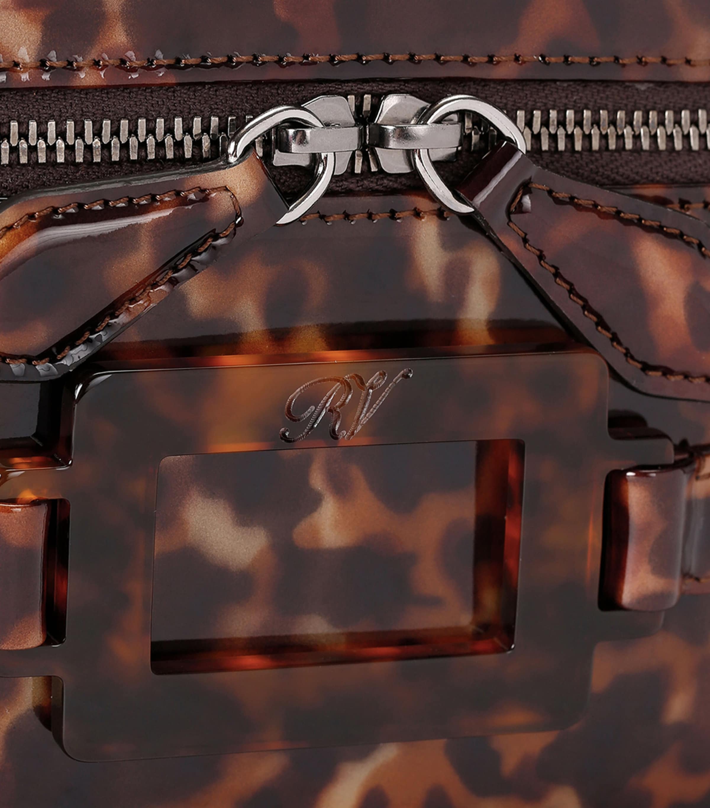 Roger Vivier Patent Leather Vanity Belle Vivier Top-Handle Bag Dk.brn Com Image 4