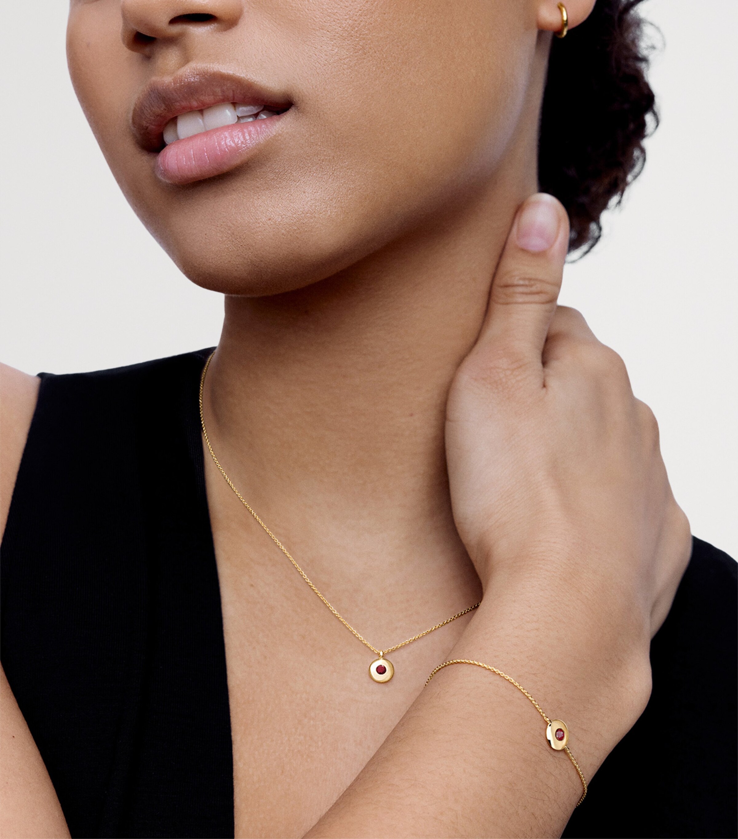 Monica Vinader Gold Vermeil and Ruby July Birthstone Necklace Gold Vermeil Image 2