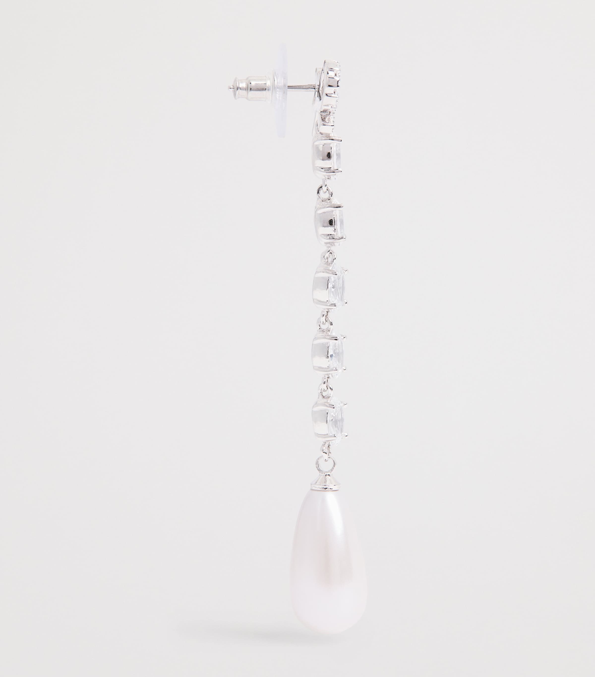 Crystal and Faux Pearl Bow Drop Earrings SILVER Image 4