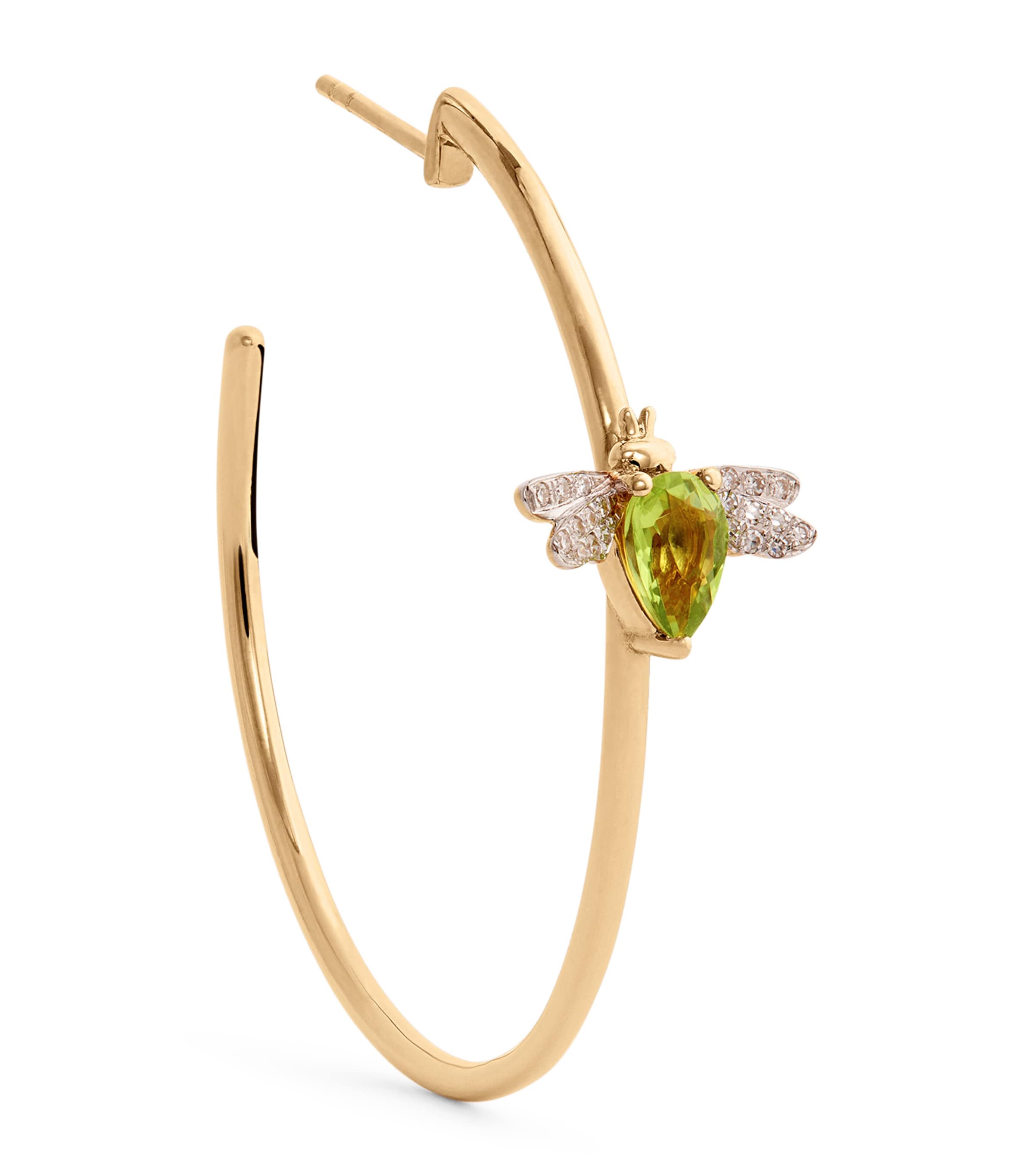 Bee Goddess Mixed Gold, Diamond And Peridot Queen Bee Single Earring