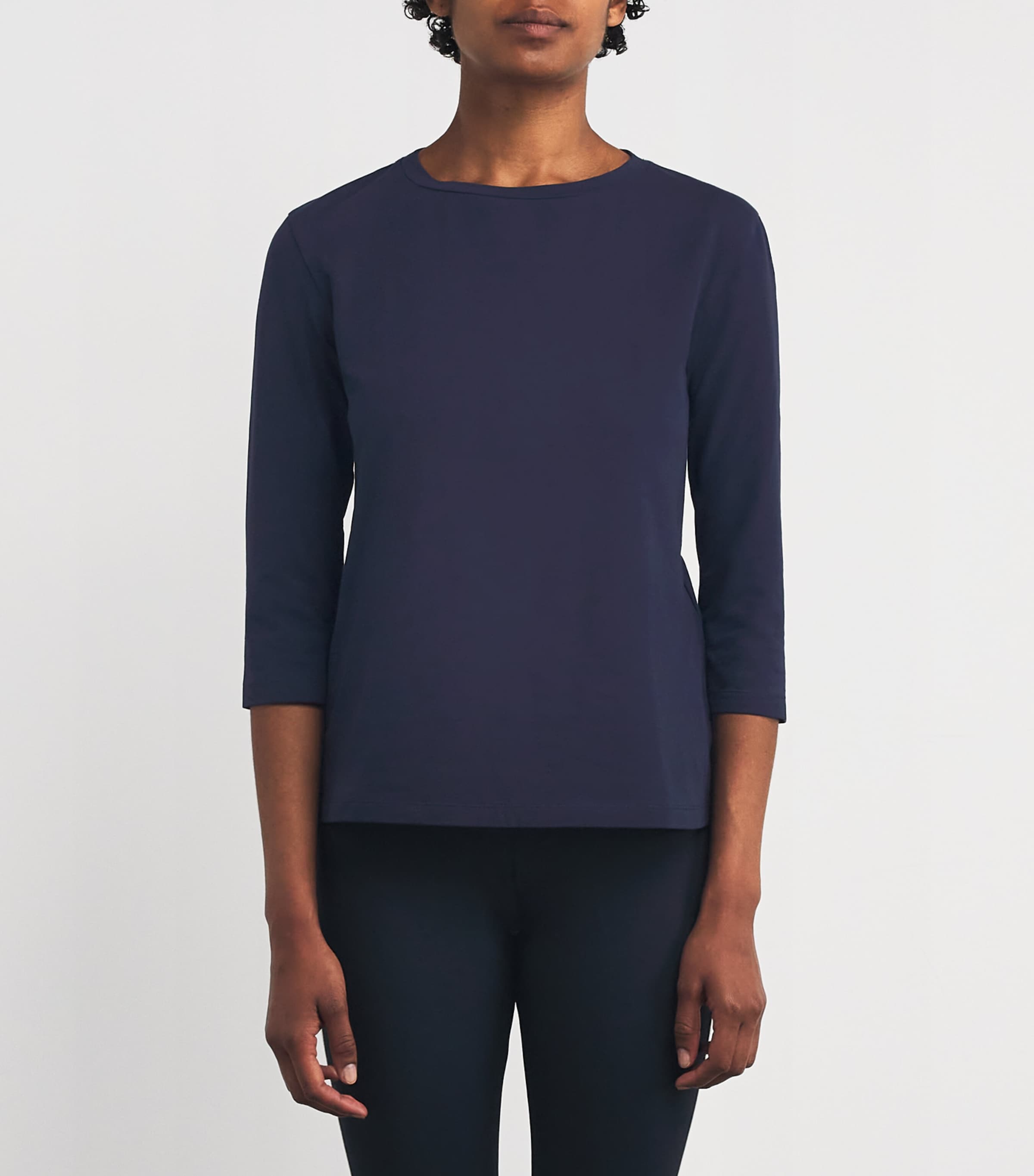 Stretch-Cotton Cropped-Sleeve T-Shirt NAVY Image 3