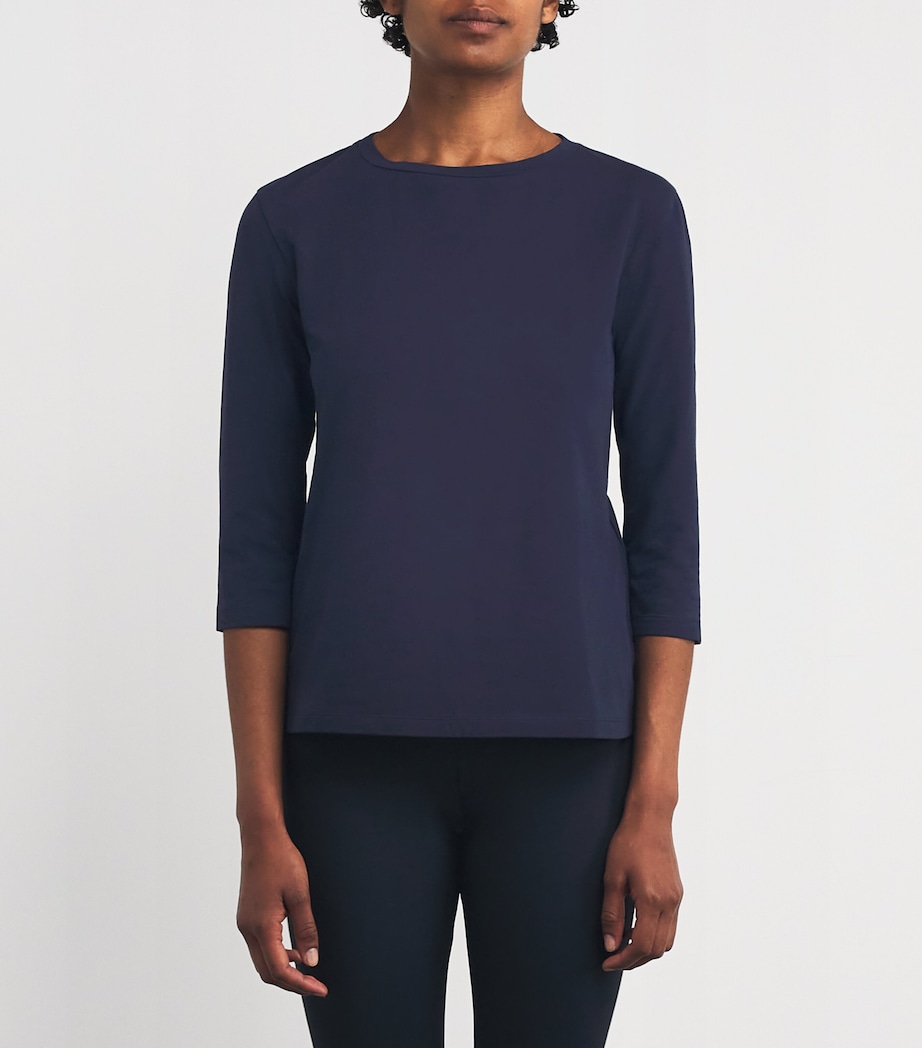 Stretch-Cotton Cropped-Sleeve T-Shirt NAVY Image 3
