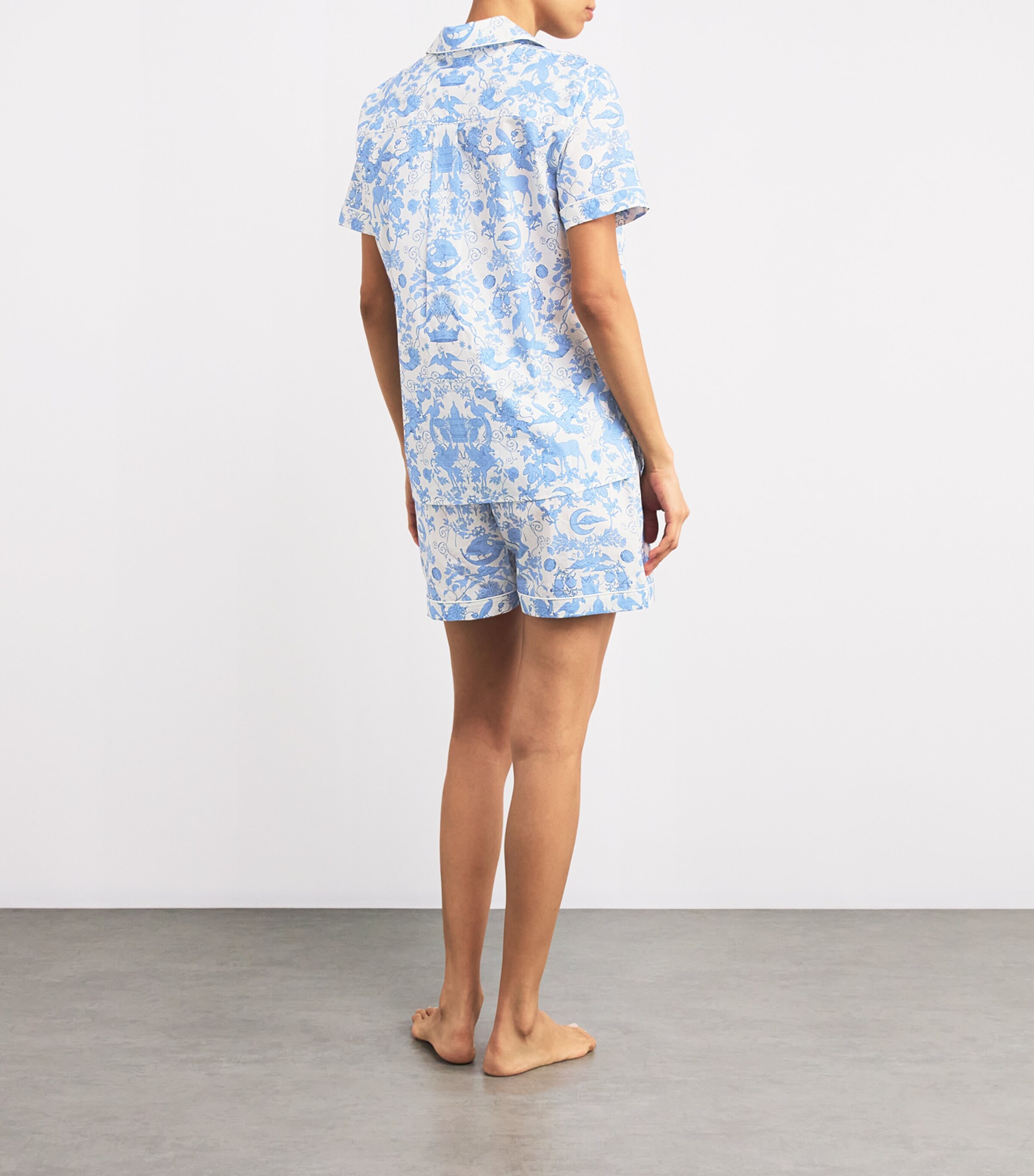 Harrods Womens Cotton Short-Sleeve Pyjama Set Blue Image 3