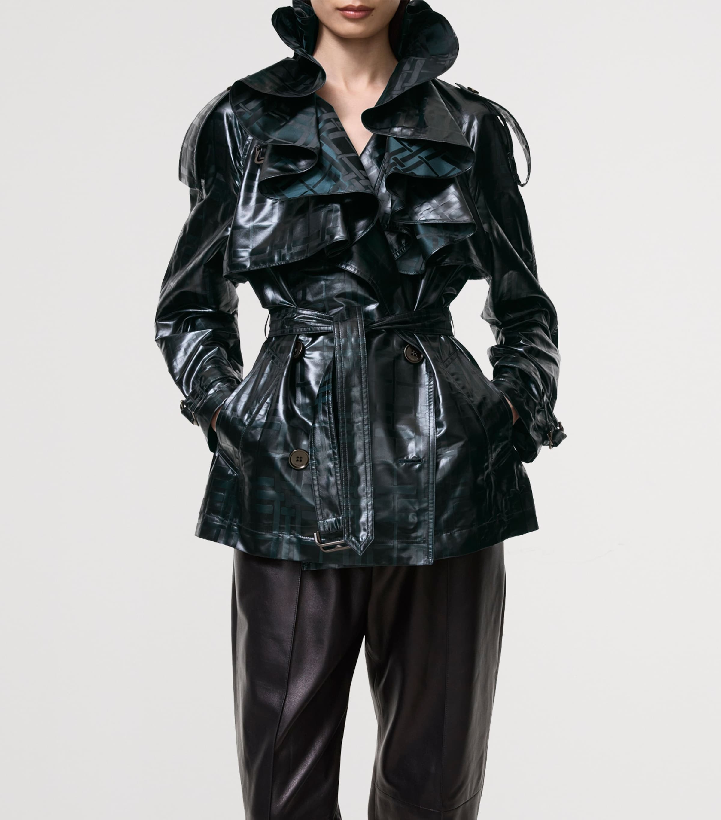Burberry Womens Clare Trench Coat Flint Blue Pattern Image 4
