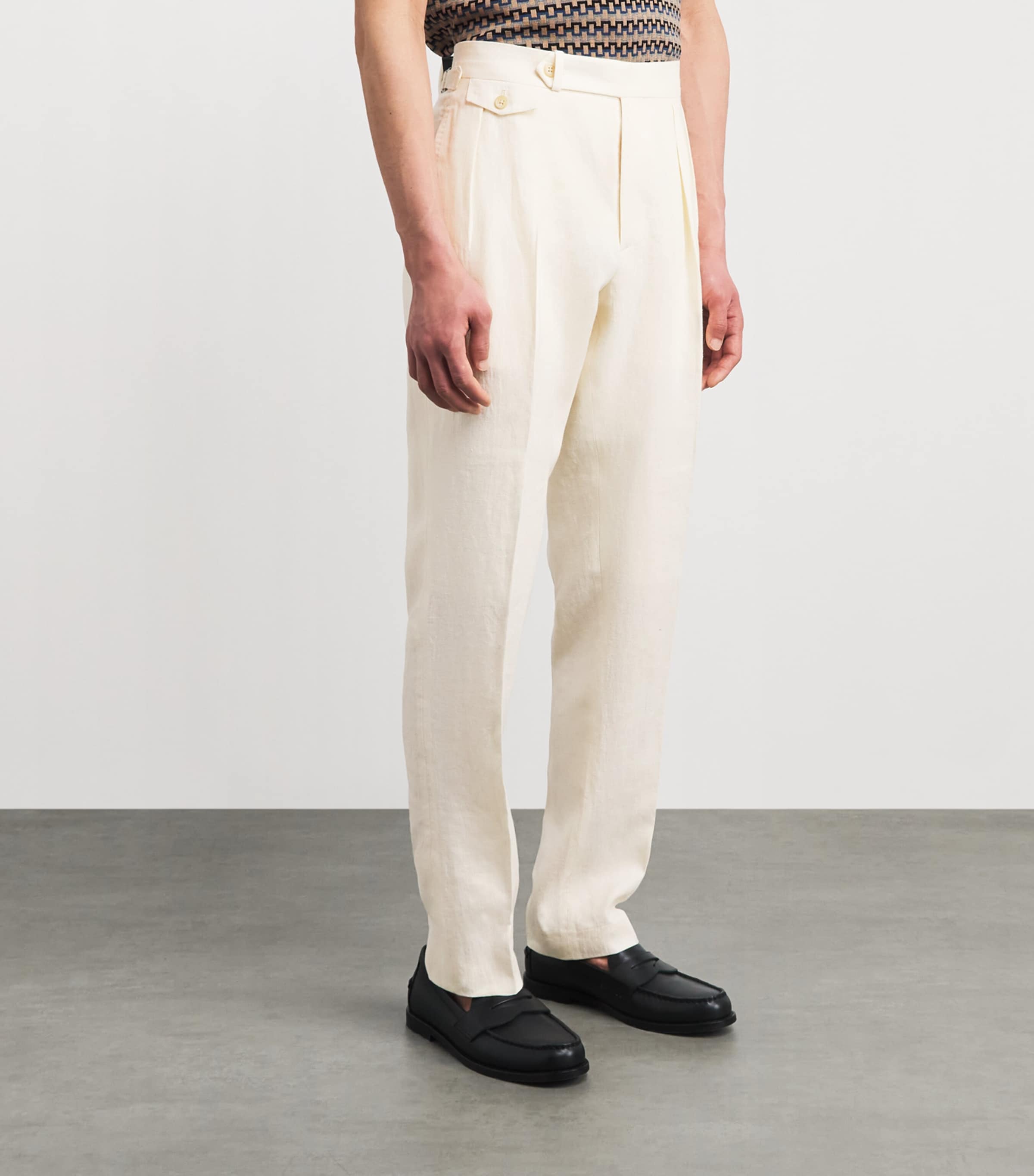 Polo Ralph Lauren Mens Pleated Linen Trousers Light Cream Image 4