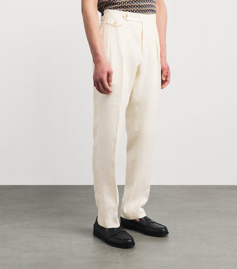 Polo Ralph Lauren Mens Pleated Linen Trousers Light Cream Image 4