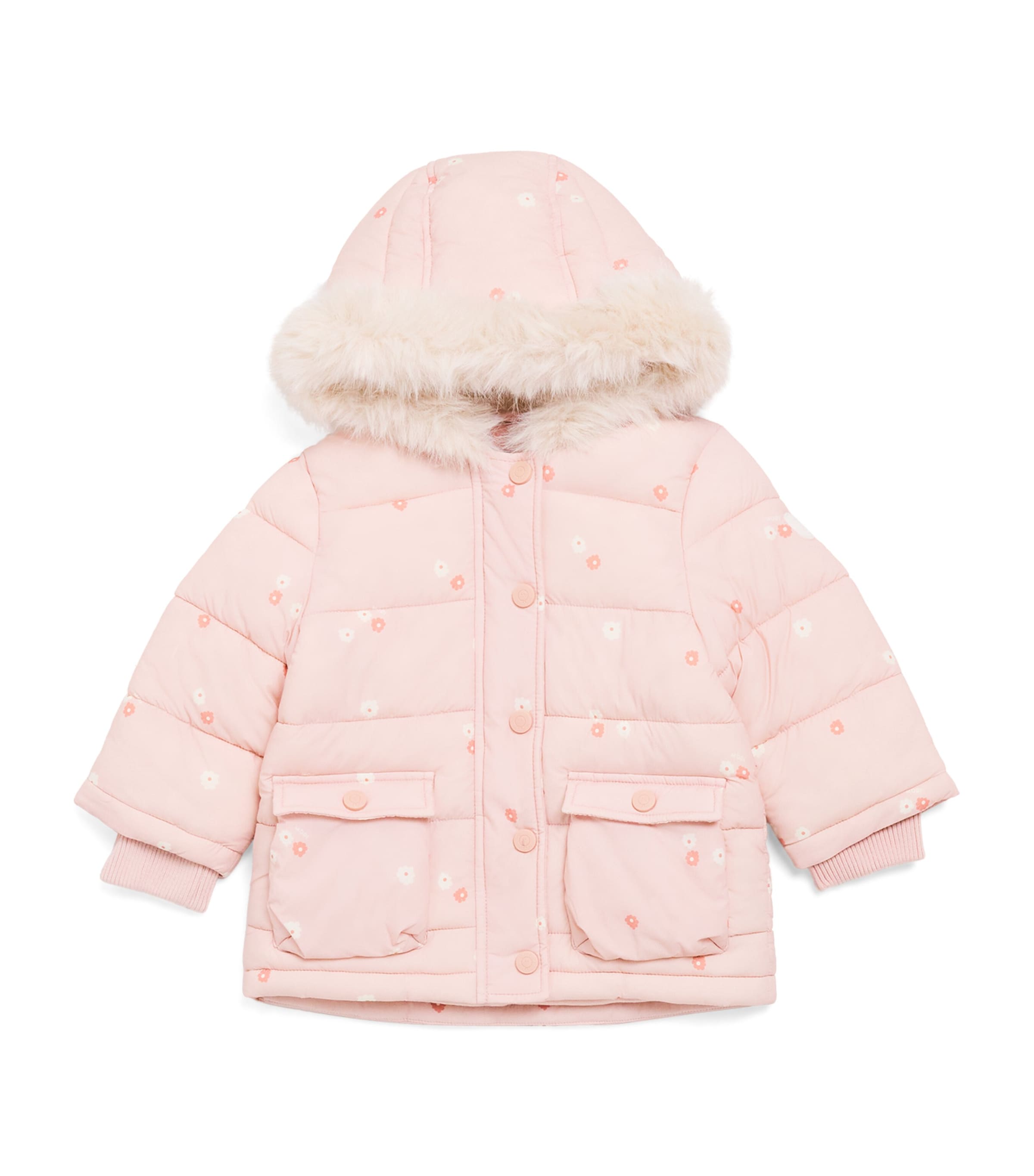 Mori Kids' Floral Print Padded Puffer Jacket In Pink