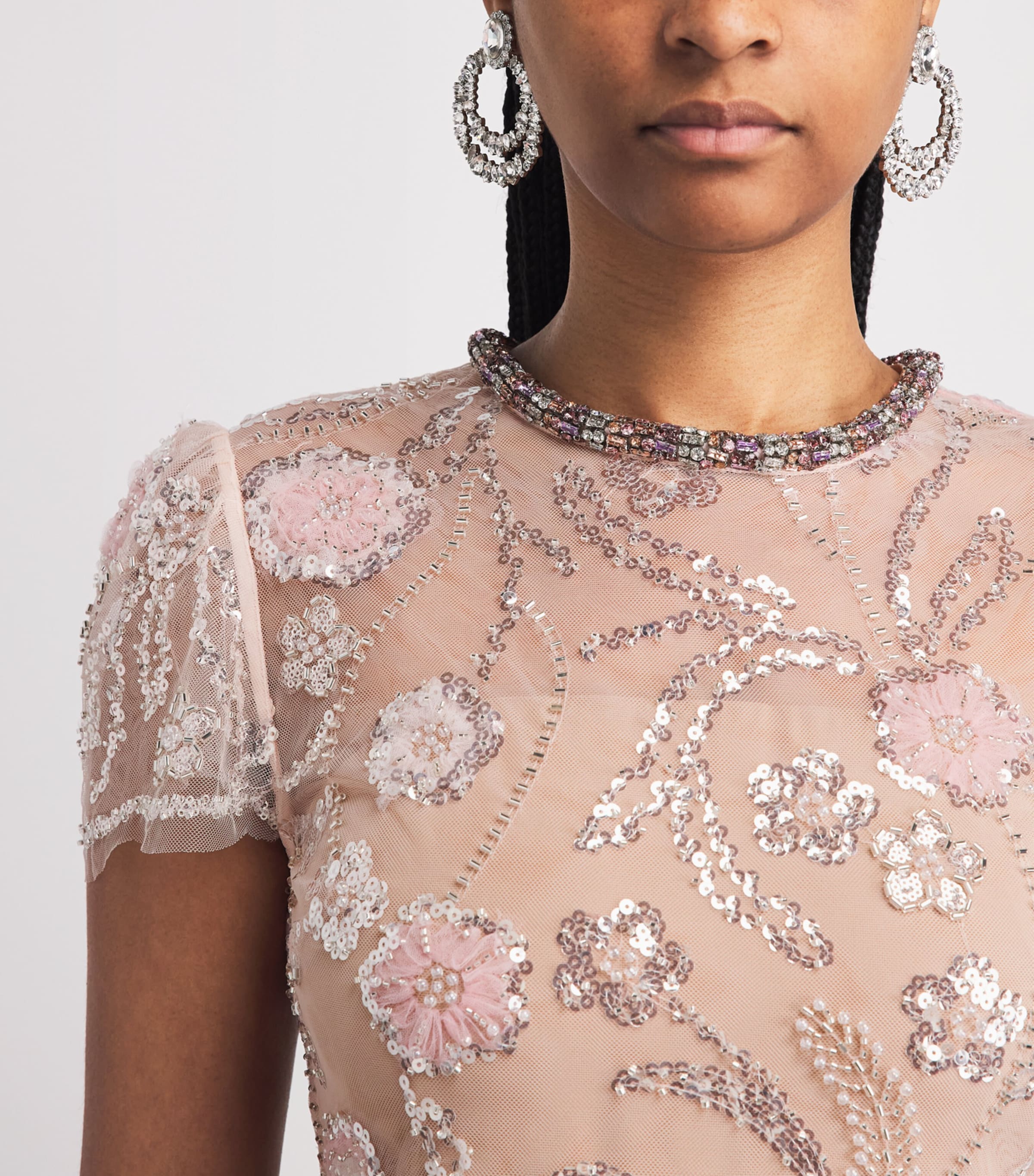 Self-Portrait Womens Sequinned Flower Midi Dress Pink Image 3