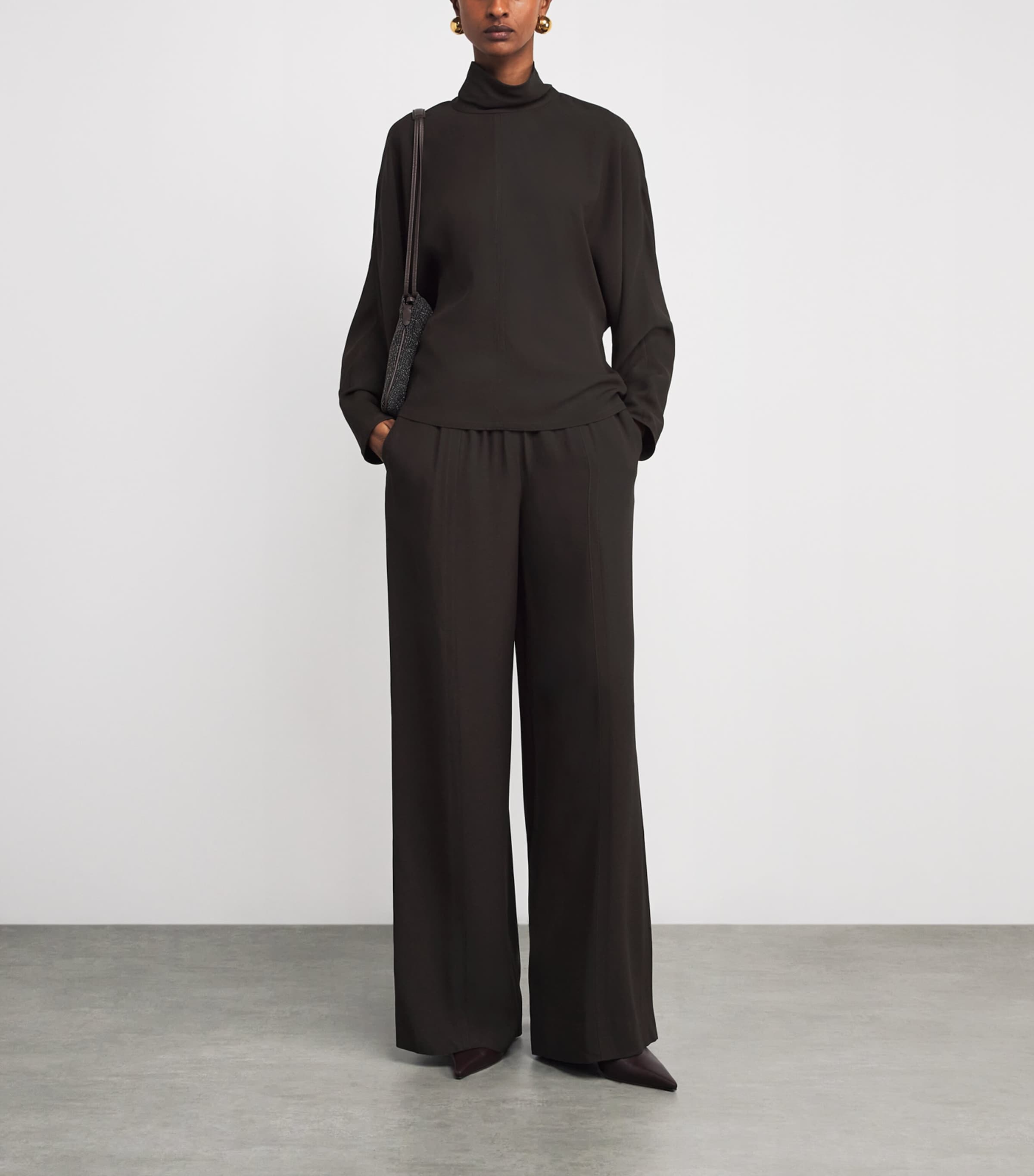 Crepe Dee Wide-Leg Trousers COCOA Image 2